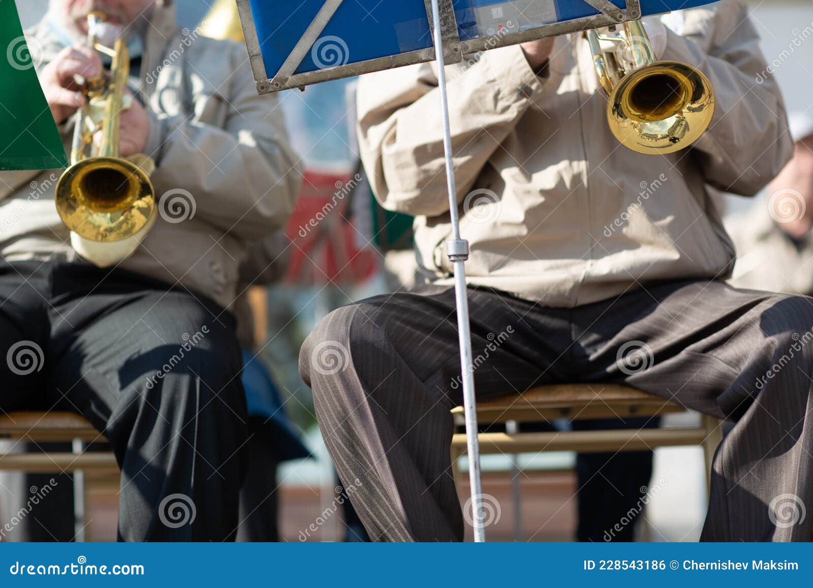 Hands Musician Plays Musical Instruments in Orchestra. Stock Photo