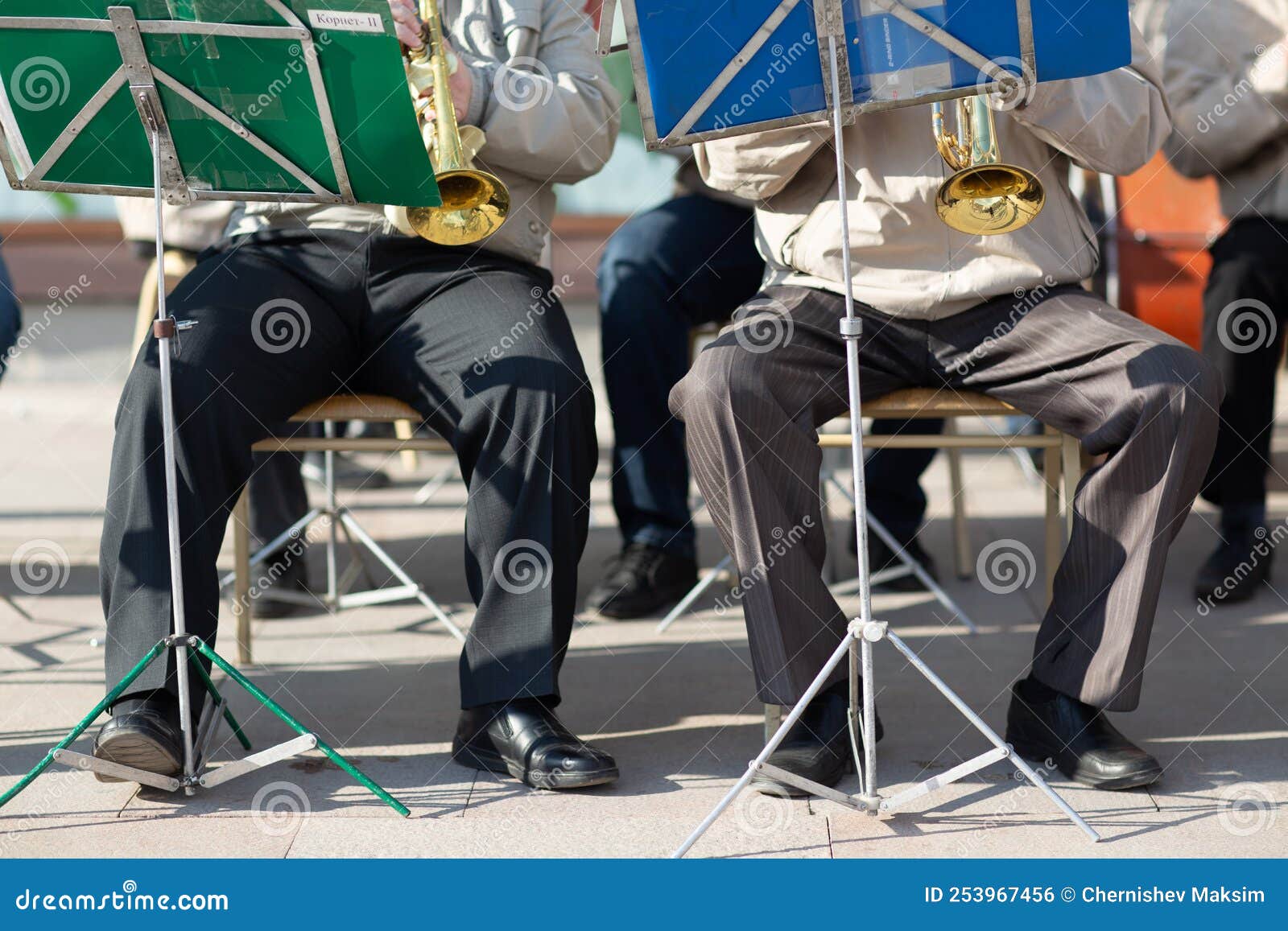 Hands Musician Plays Musical Instruments in Orchestra. Stock Photo