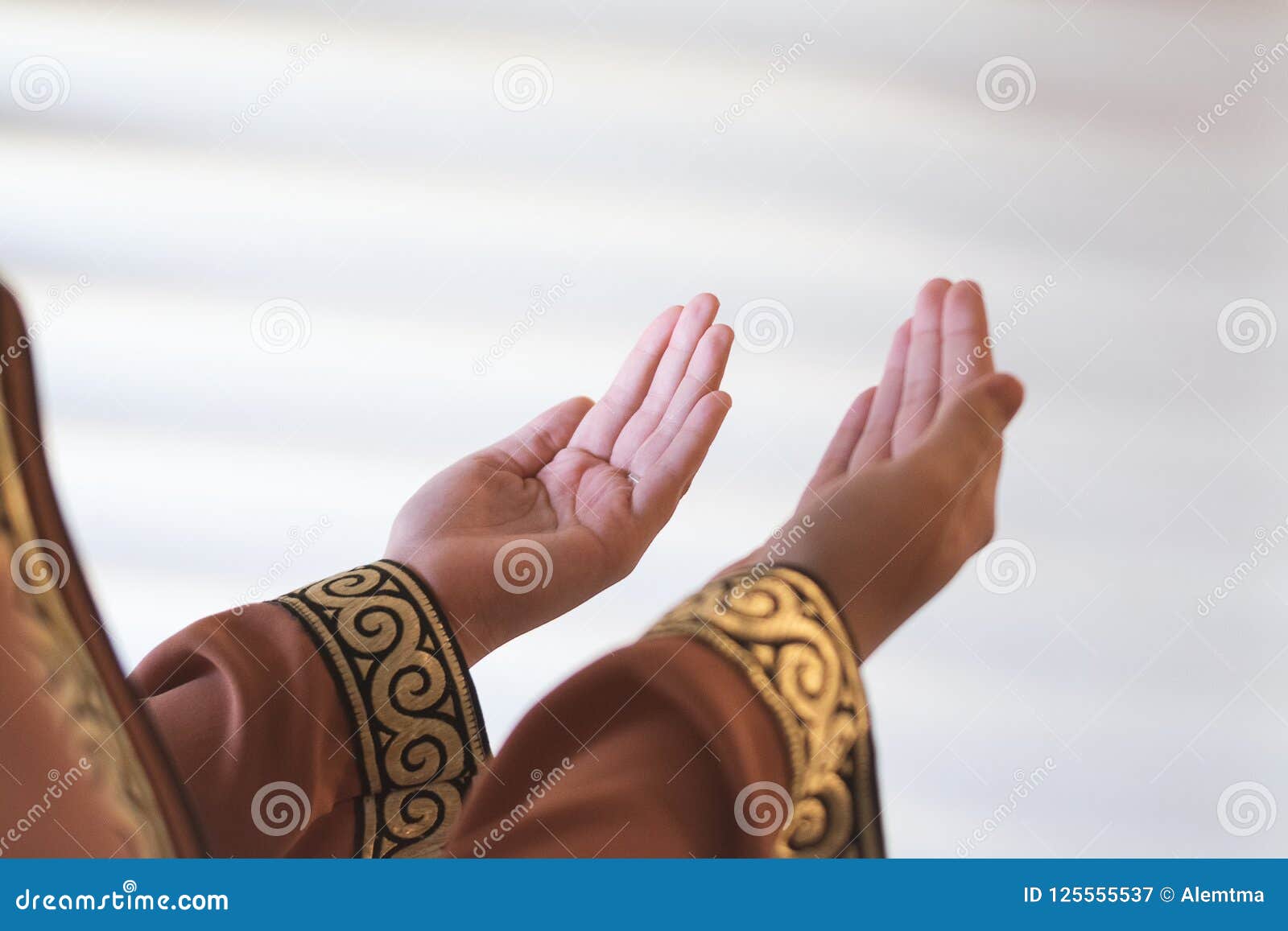 Hands of Muslim People Praying with Mosque Interior Background ...