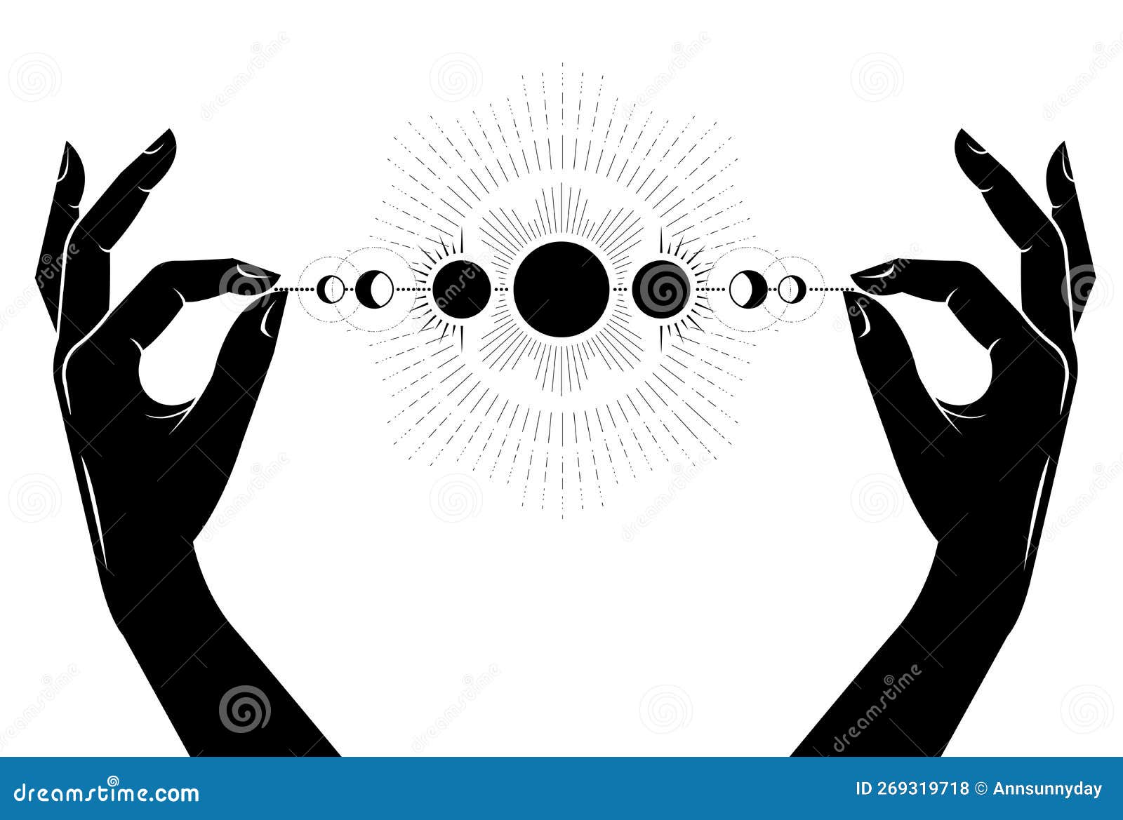 hands with necklace of lunar phases, moon fortunetelling, horoscope and astrology, mystic wizardry