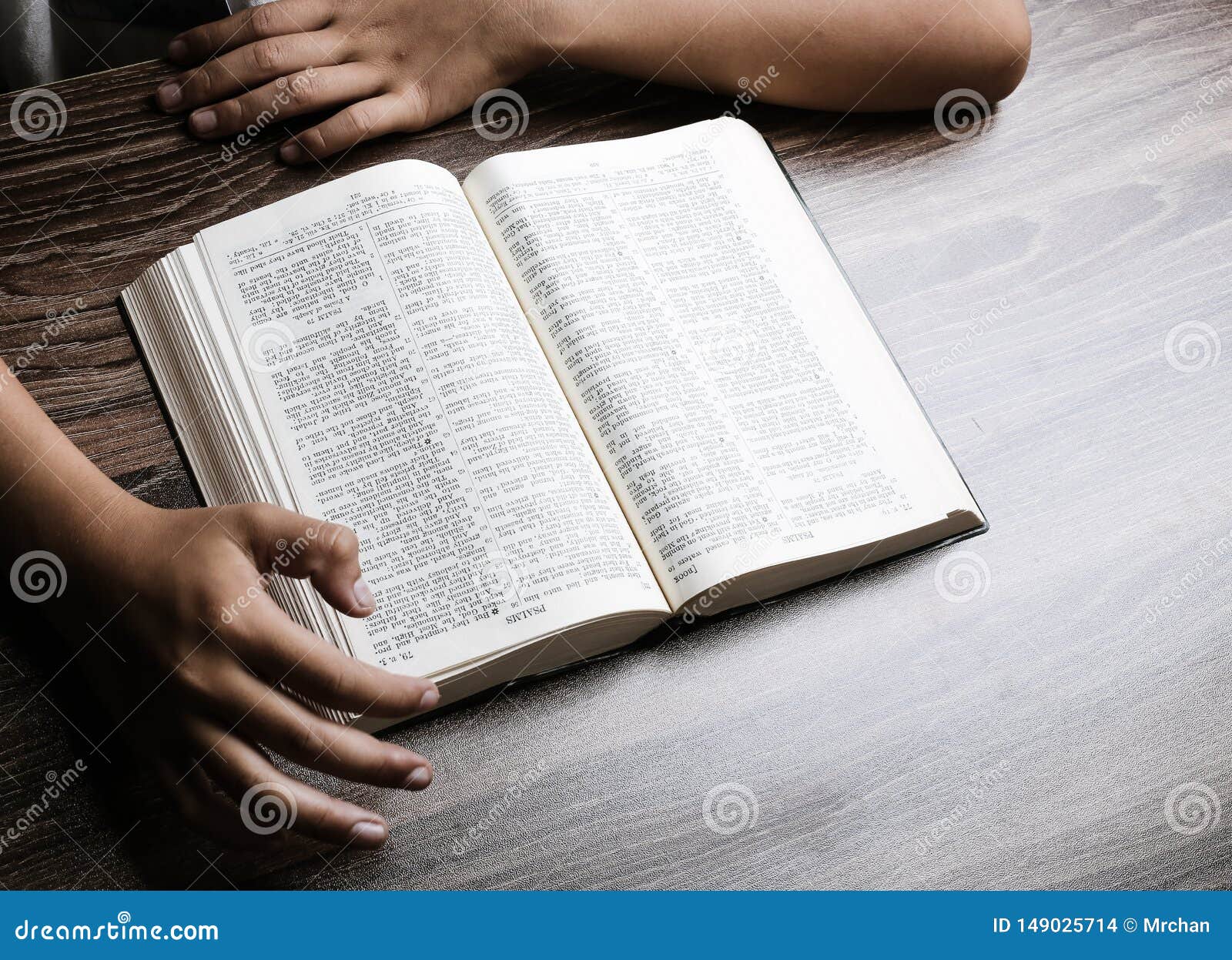 Hands with Open Bible stock photo. Image of church, religion - 149025714