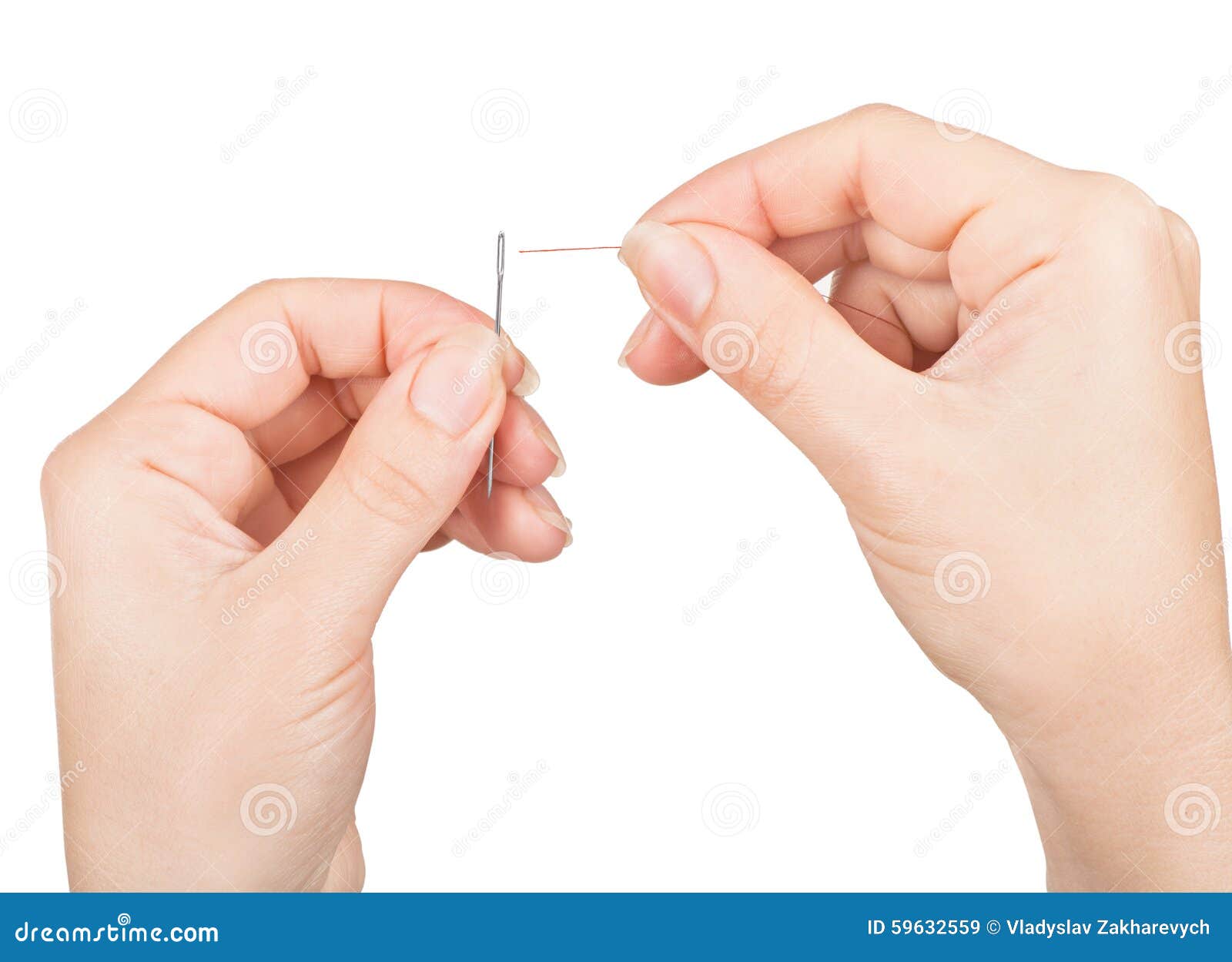 Hands Passing A Thread In A Needle Stock Image Image 59632559