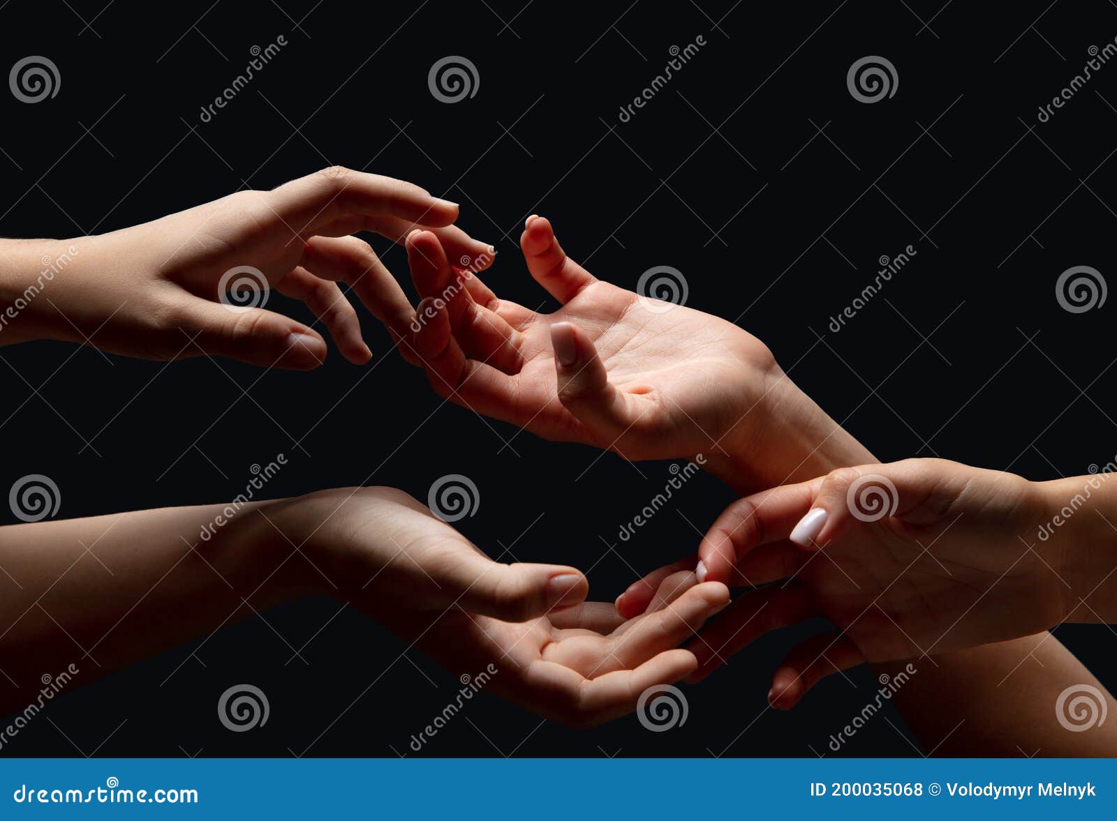 Hands of People`s Crowd in Touch Isolated on Black Studio Background ...