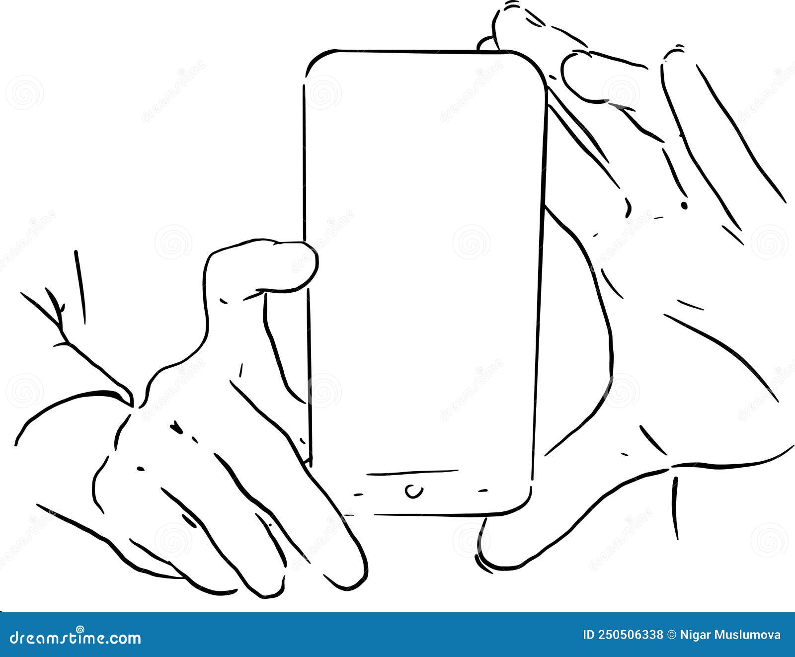 Hands, Phone, Hand Draw Line Vector Illustration Stock Vector