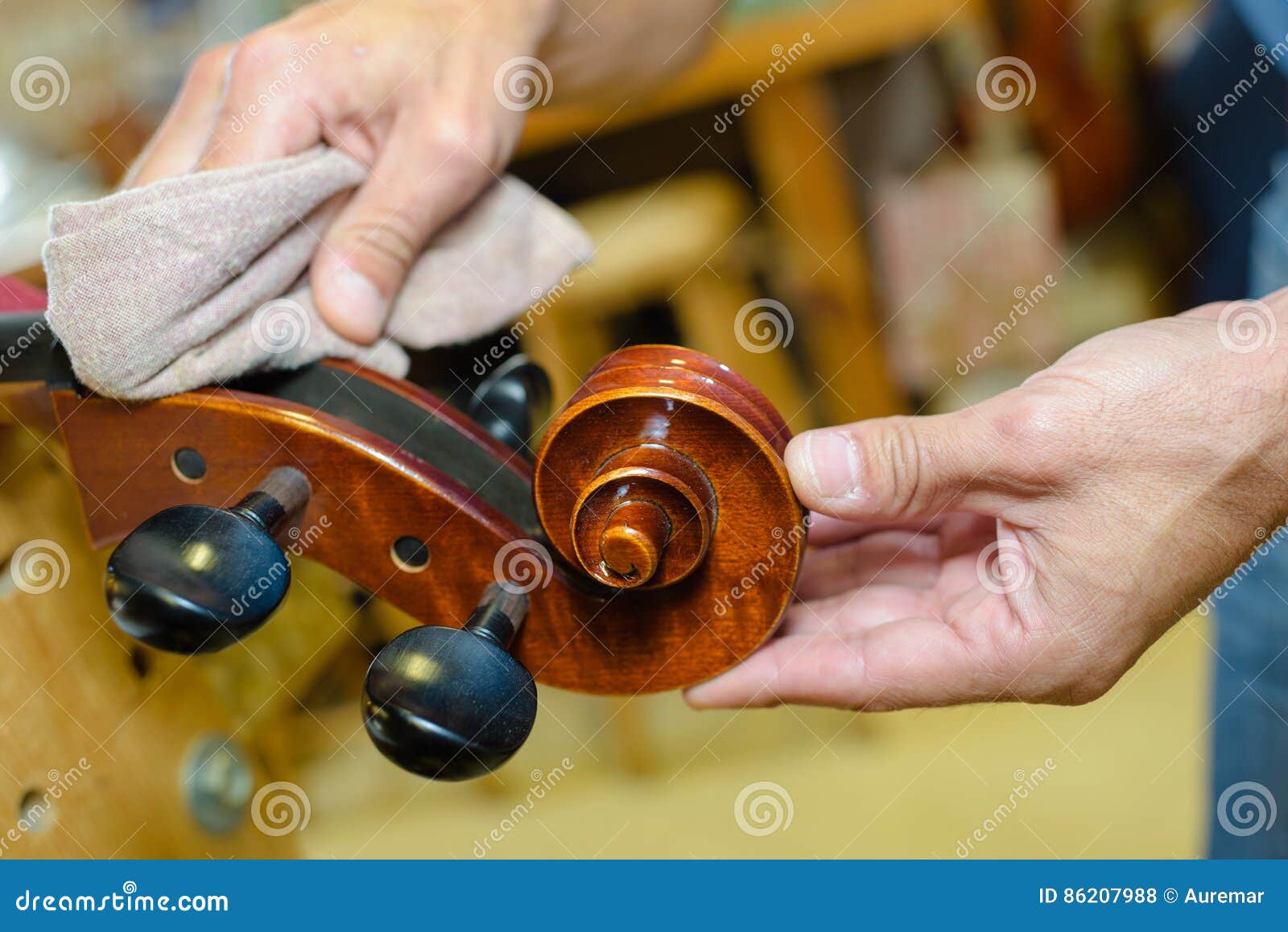 Hands Polishing End Musical Instrument Stock Photo Image of care