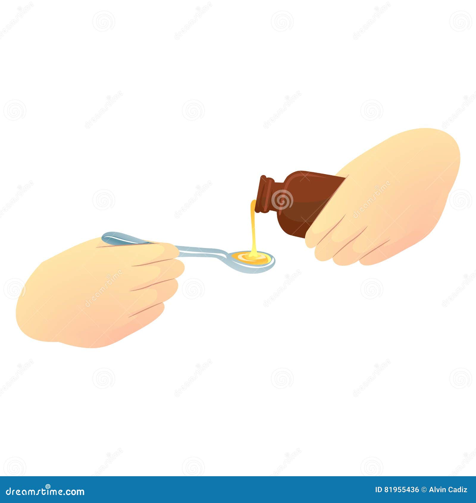 Hands Pouring Medicine Syrup on Spoon Stock Vector Illustration of