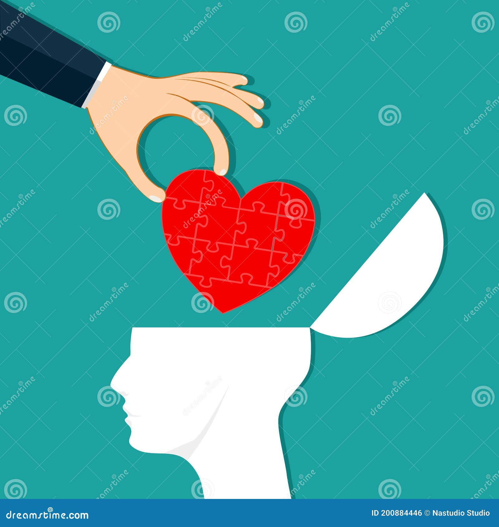Hands Put the Heart into the Human Head. Give Love Advice Stock Vector