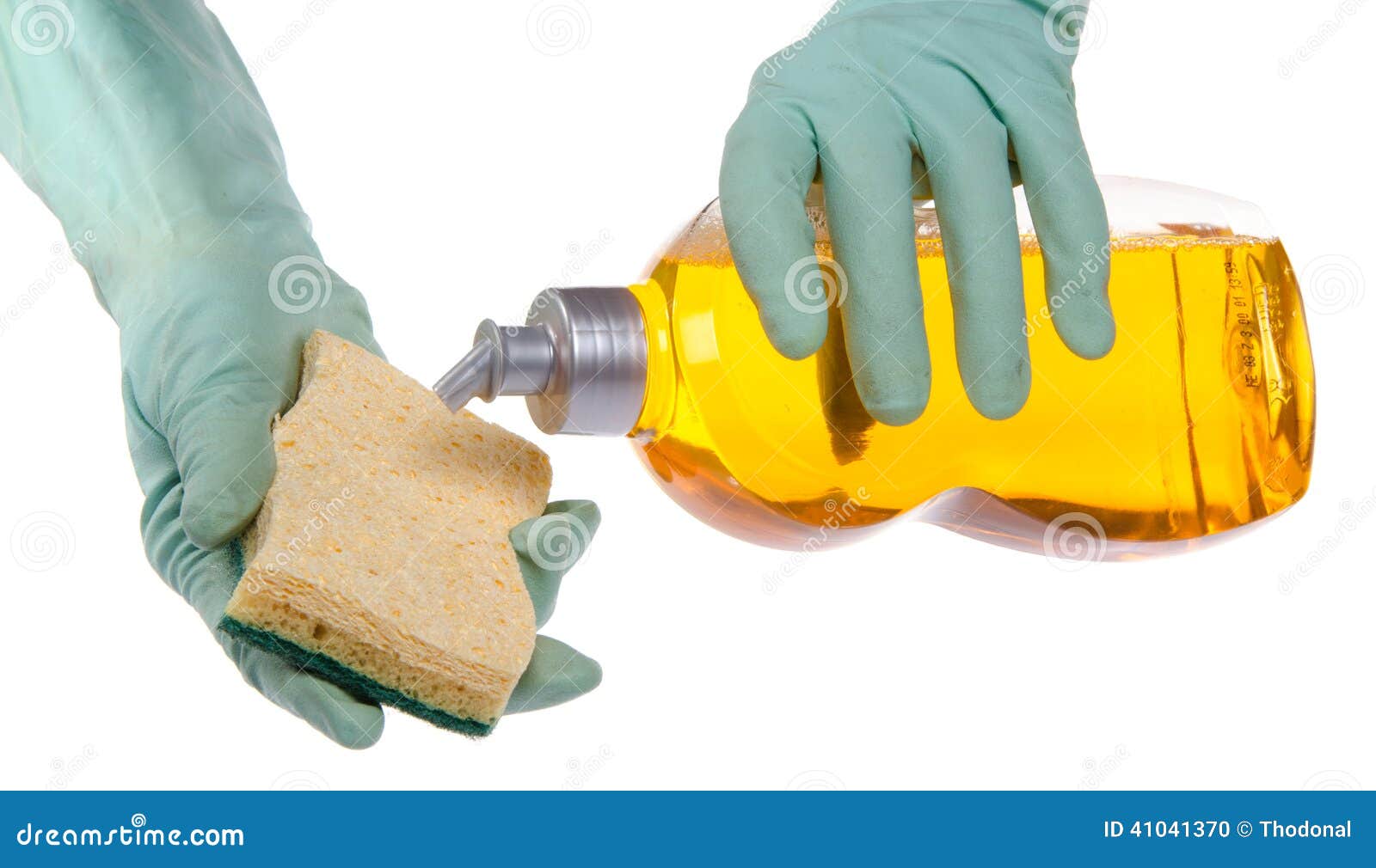 Hands Putting Liquid Dish Soap On A Sponge Stock Photo - Image of work