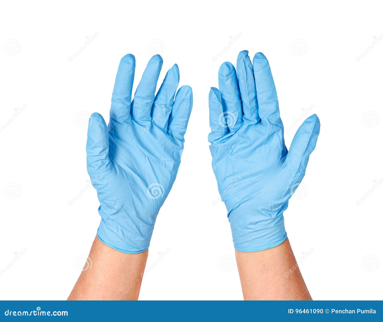 Hands Putting on Protective Blue Gloves. Stock Photo Image of medical