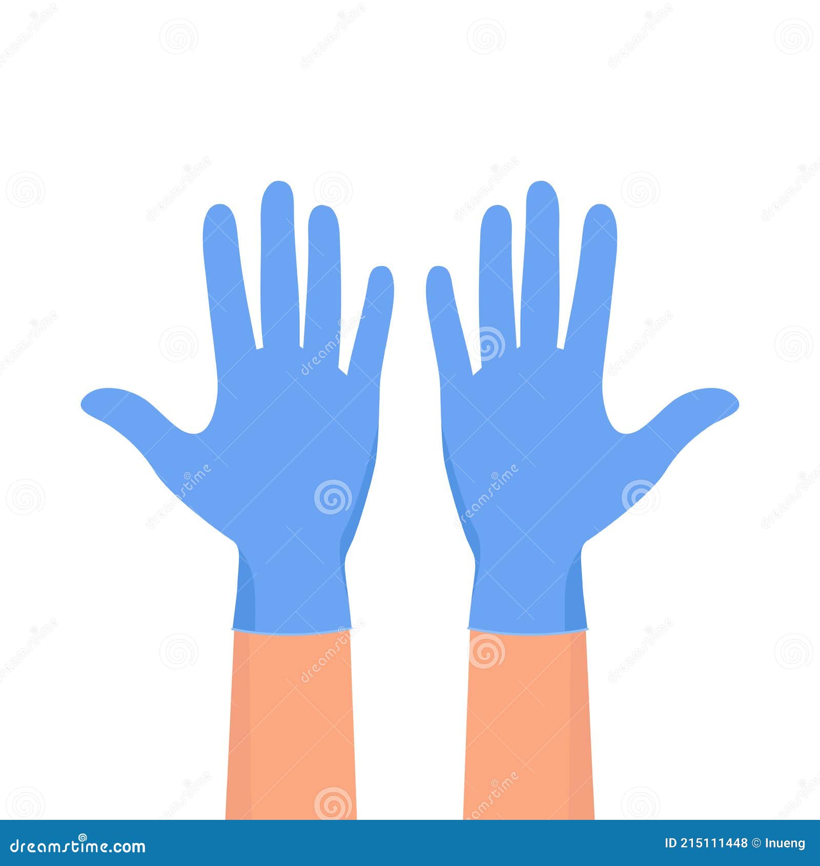 Hands Putting on Protective Blue Gloves. Hands in Sterile Blue Gloves