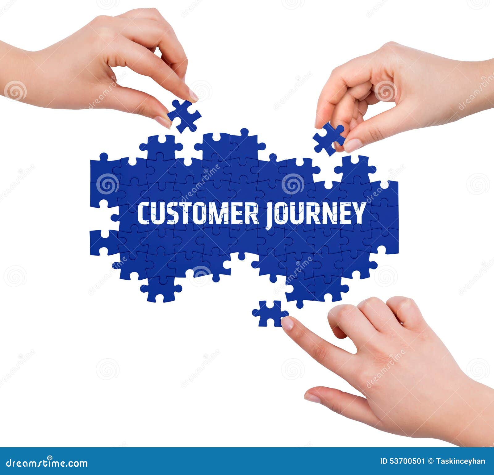 hands with puzzle making customer journey word