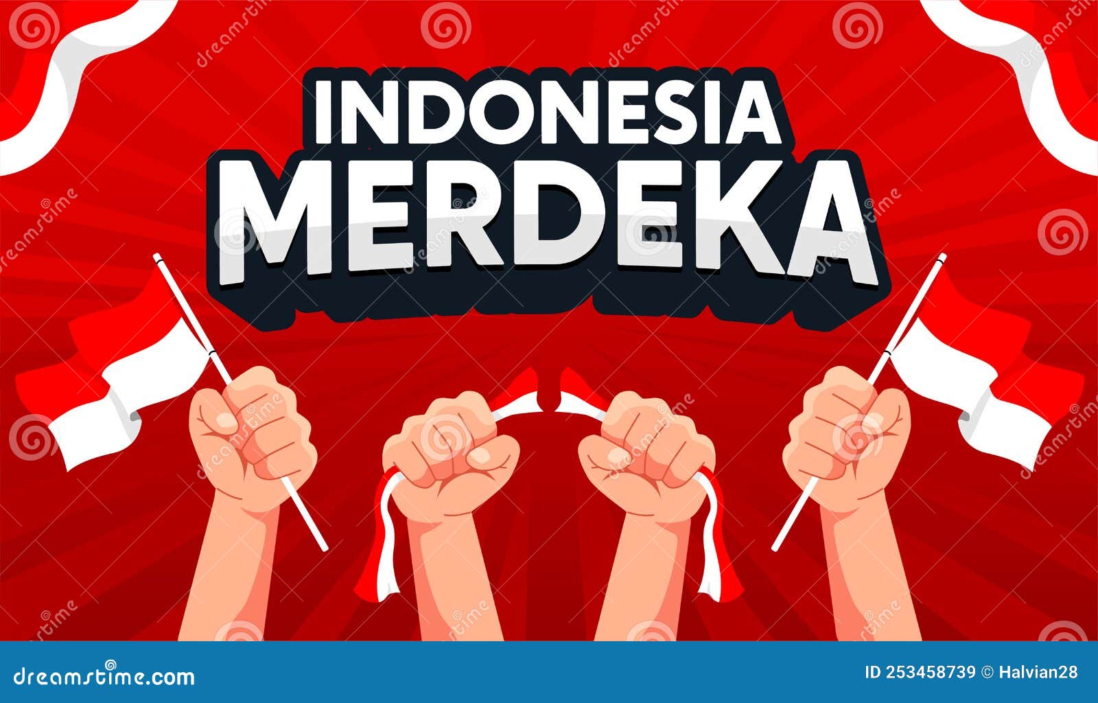 Hands Raised Holding Indonesian Flag with the Word Independence. Happy ...