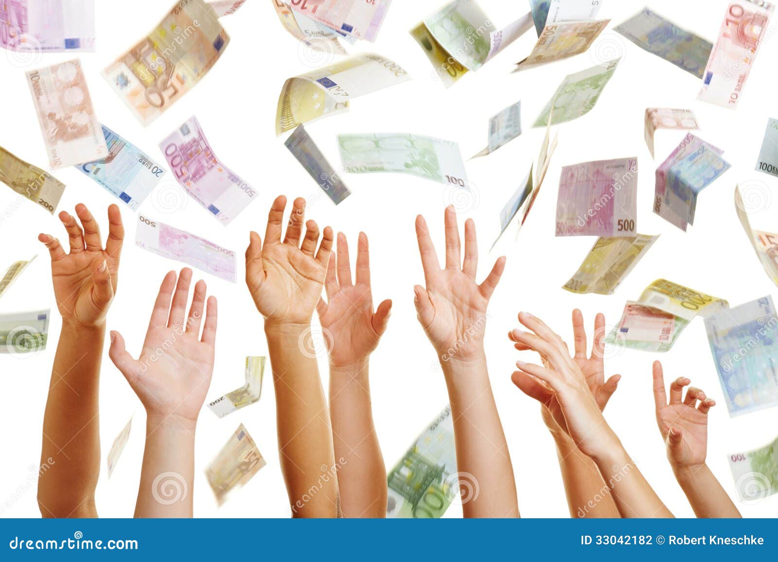 Hands Reaching For Flying Euro Money Stock Photo - Image of concept, happy: 33042182