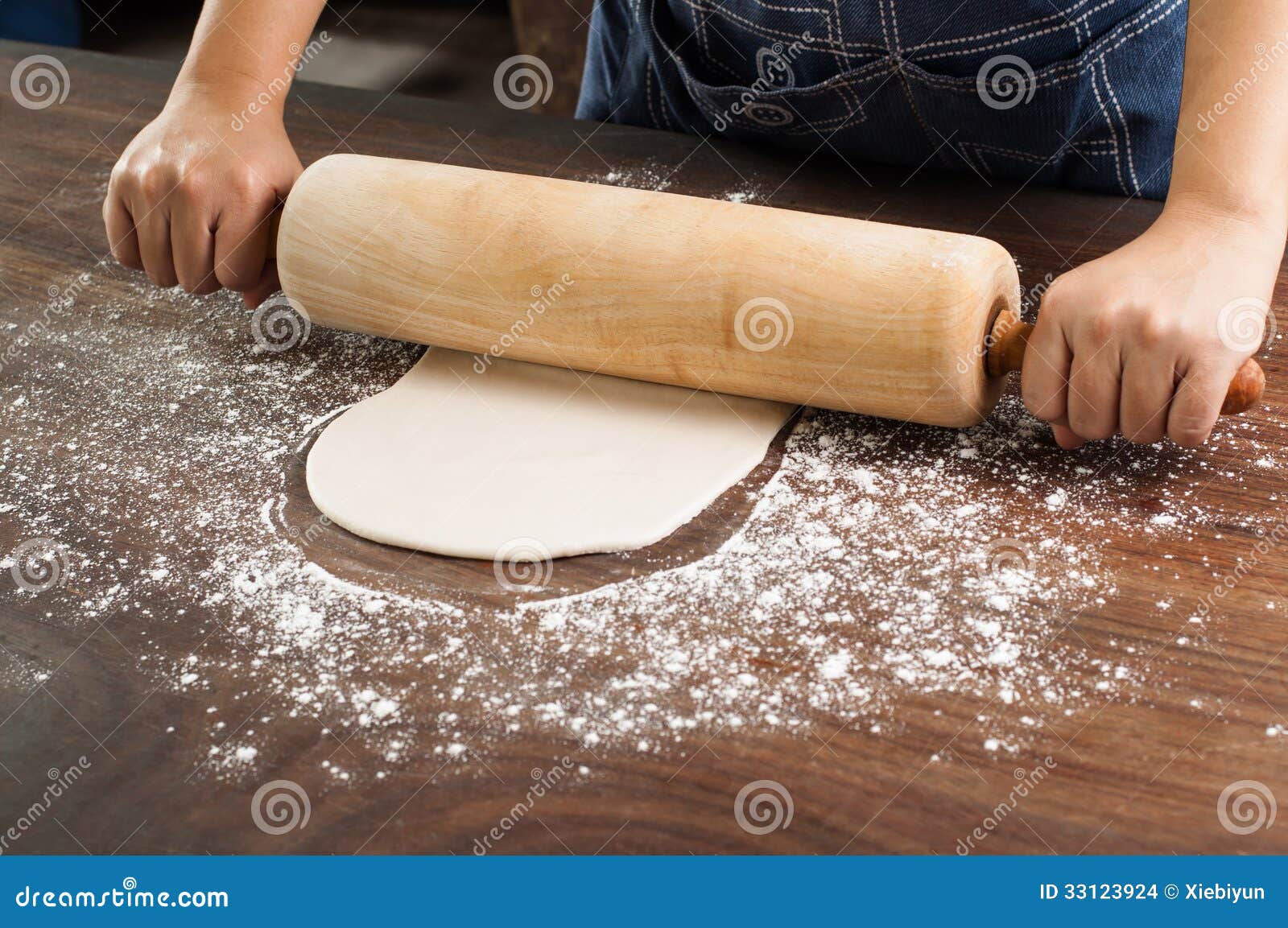 Hands with Rolling Pin and Pie Dough. Stock Photo Image of equipment