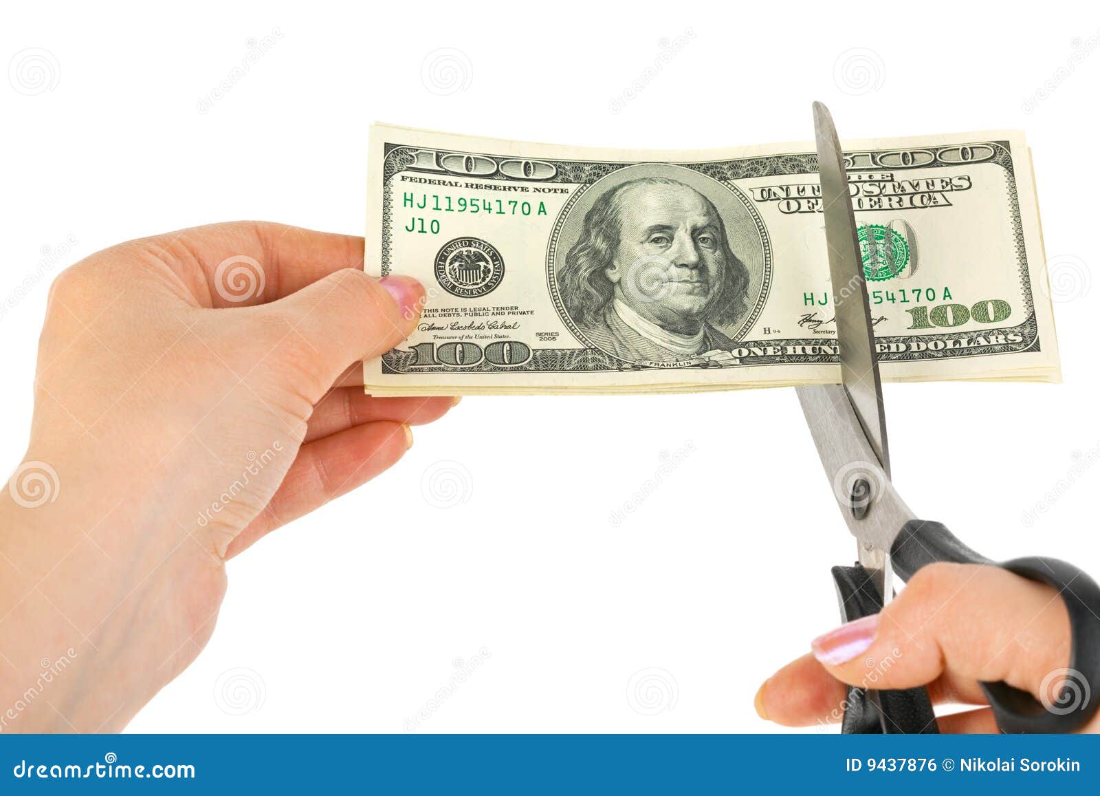 Hands with Scissors Cutting Money Stock Photo Image of dollar, bill