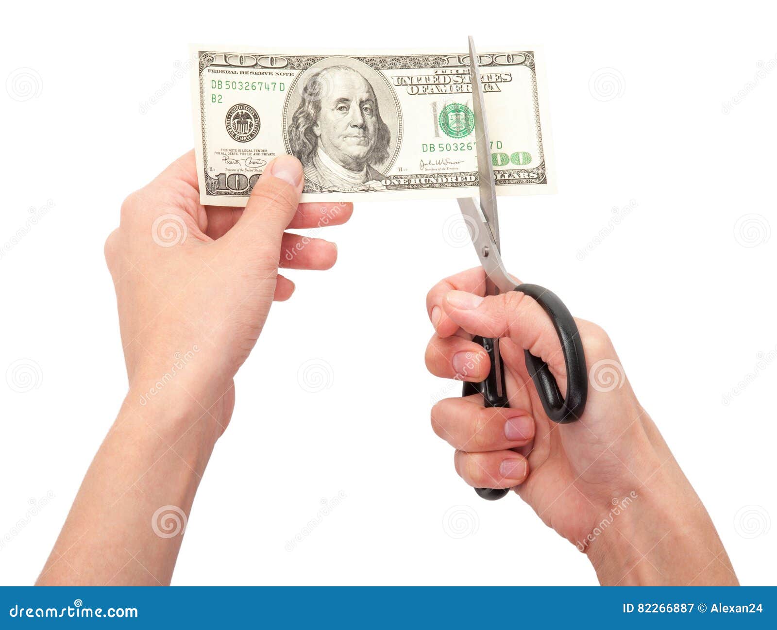 Hands with Scissors Cutting Money Stock Image Image of currency