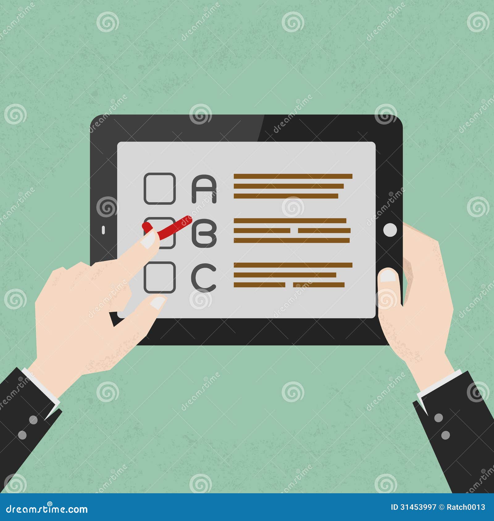 hands with a select choice on tablet