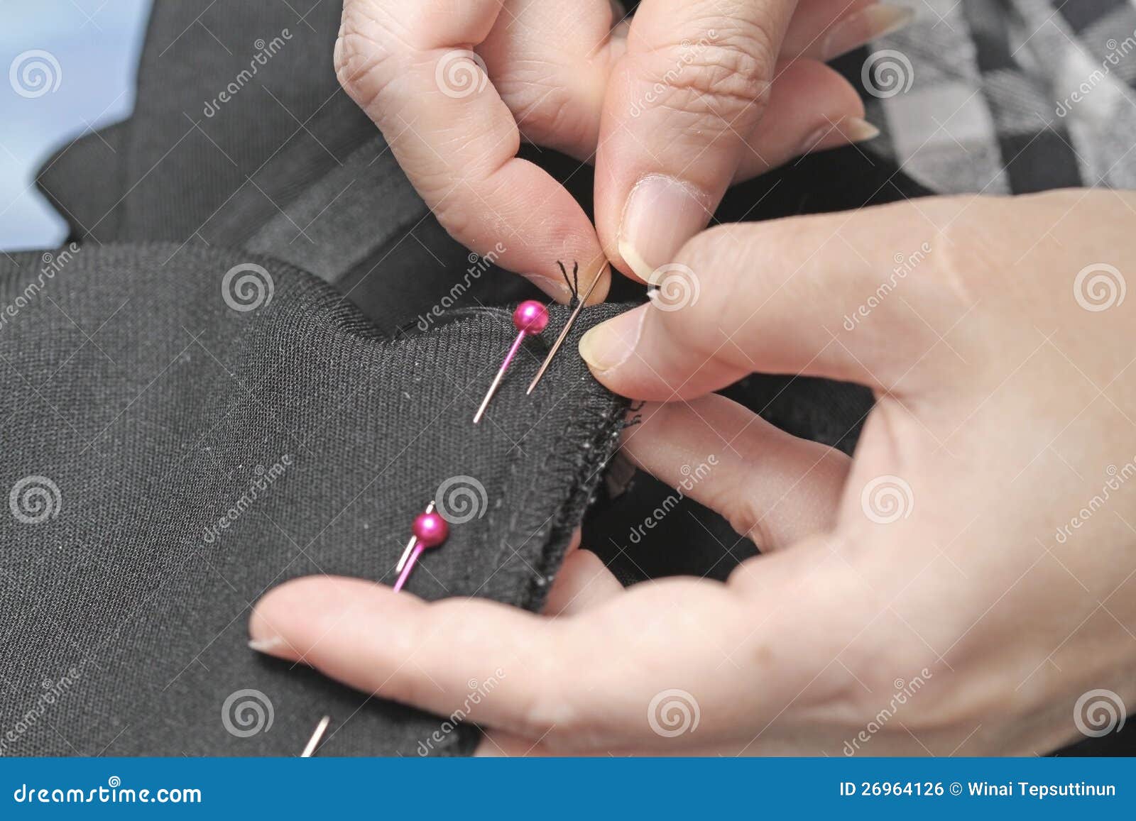 Hands sewing stock photo. Image of tool, finger, hobby 26964126