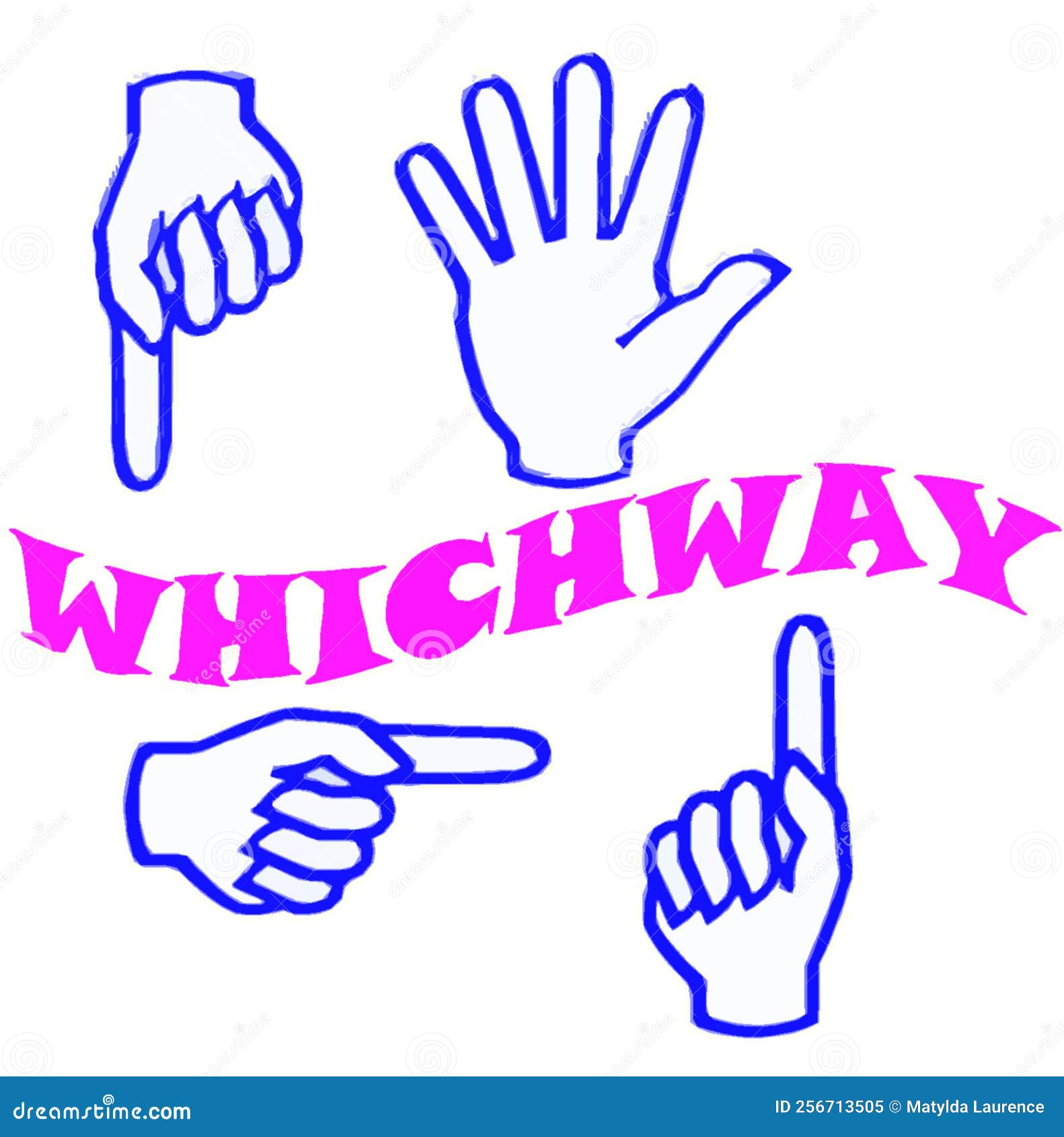 4 hands showing directional flow on a white background