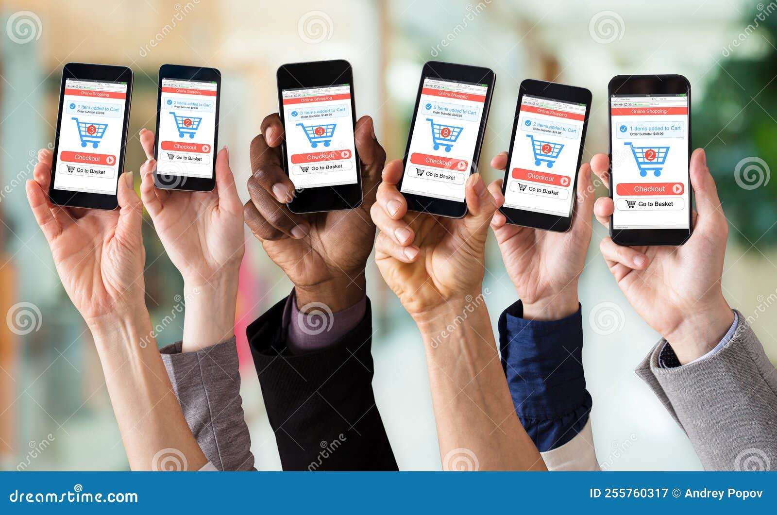 Hands Showing Online Shopping Application on Mobile Screen Stock Image