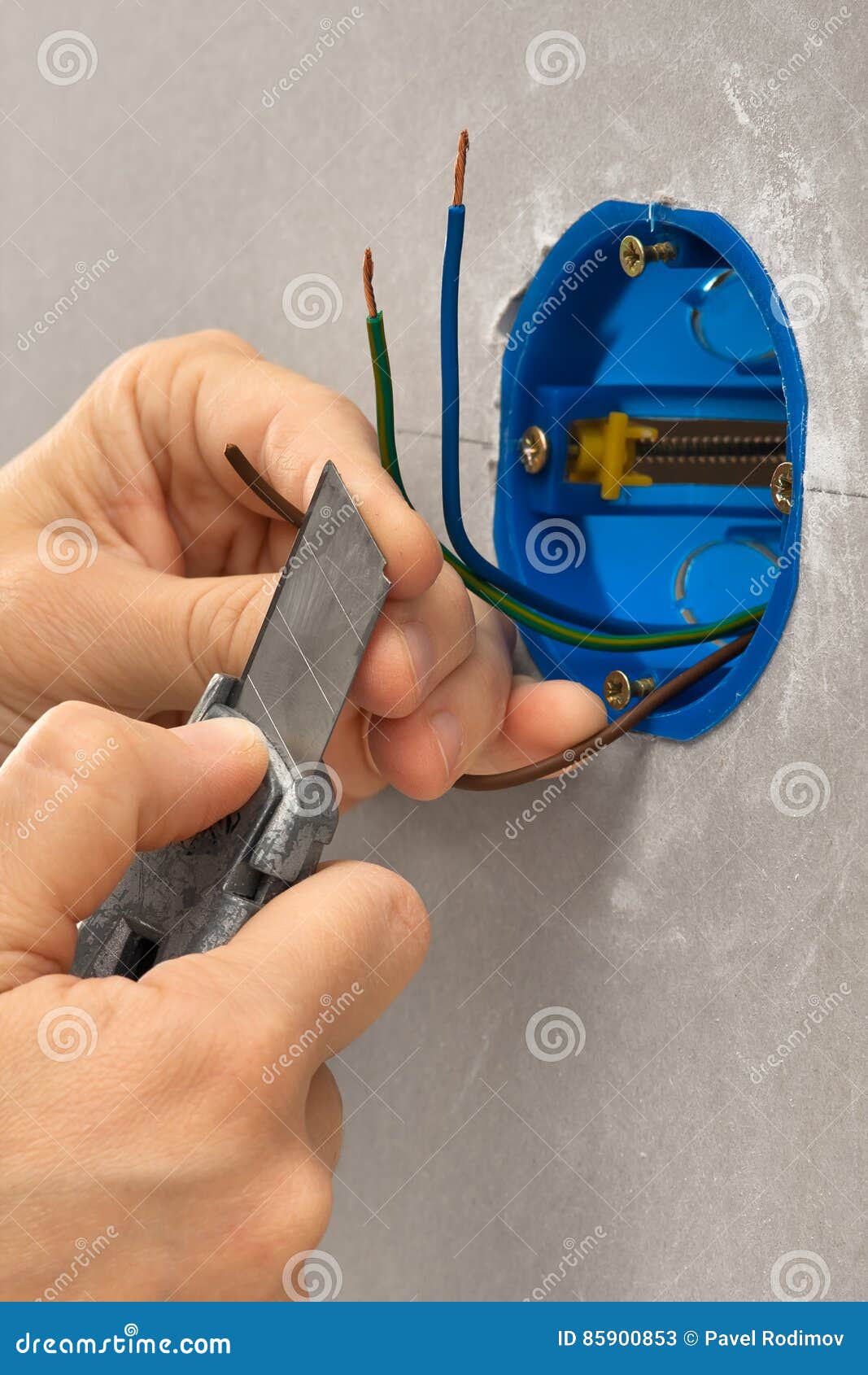 Hands Striping the Insulation of Wires Stock Image Image of