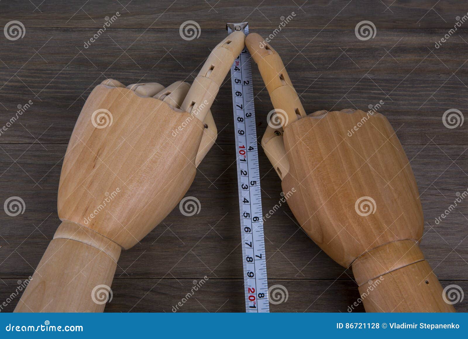 Hands and Tape Measure, Construction Estimating Tools Stock Photo