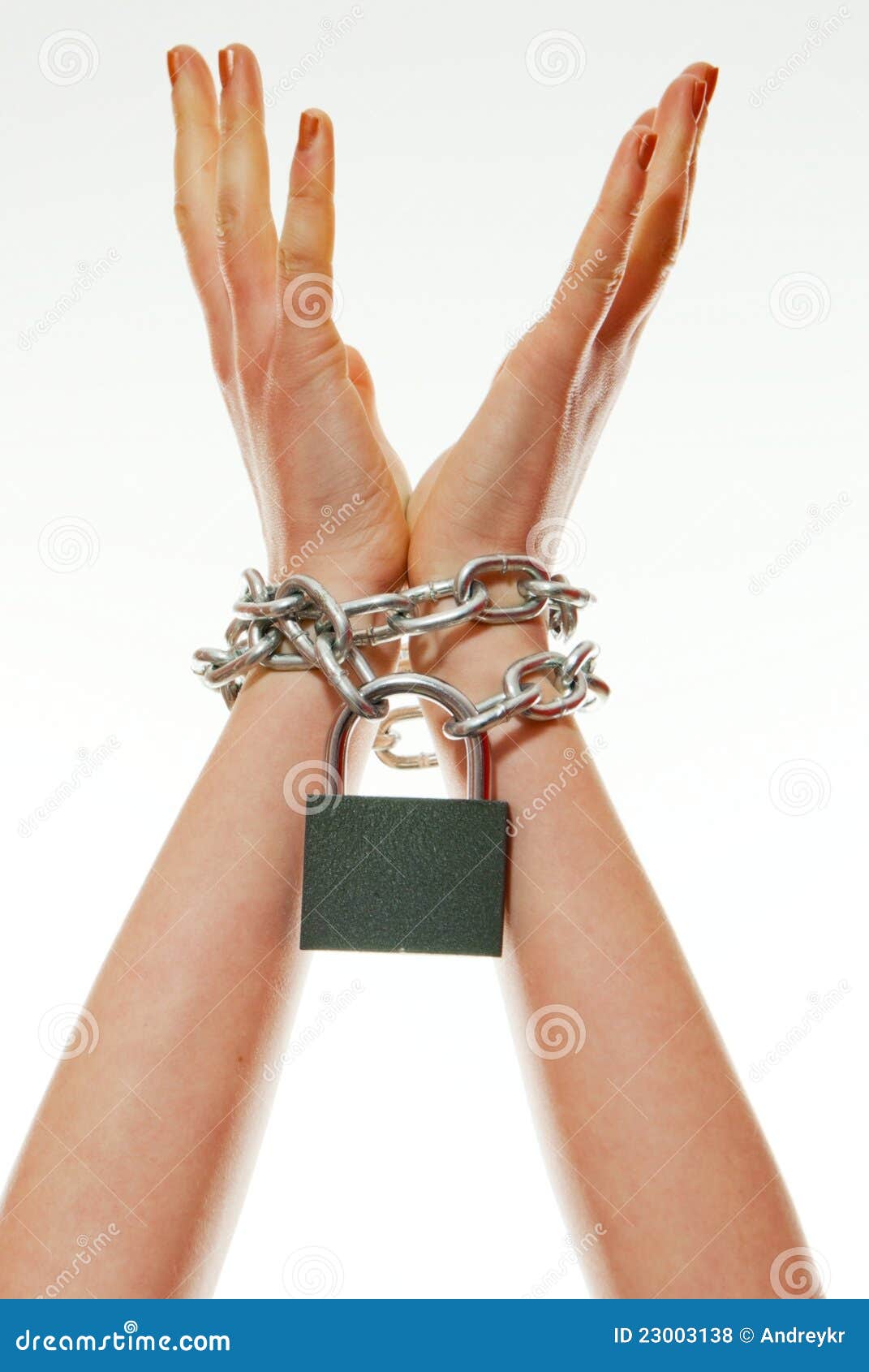 Hands tied up with chains stock photo. Image of blocked 23003138