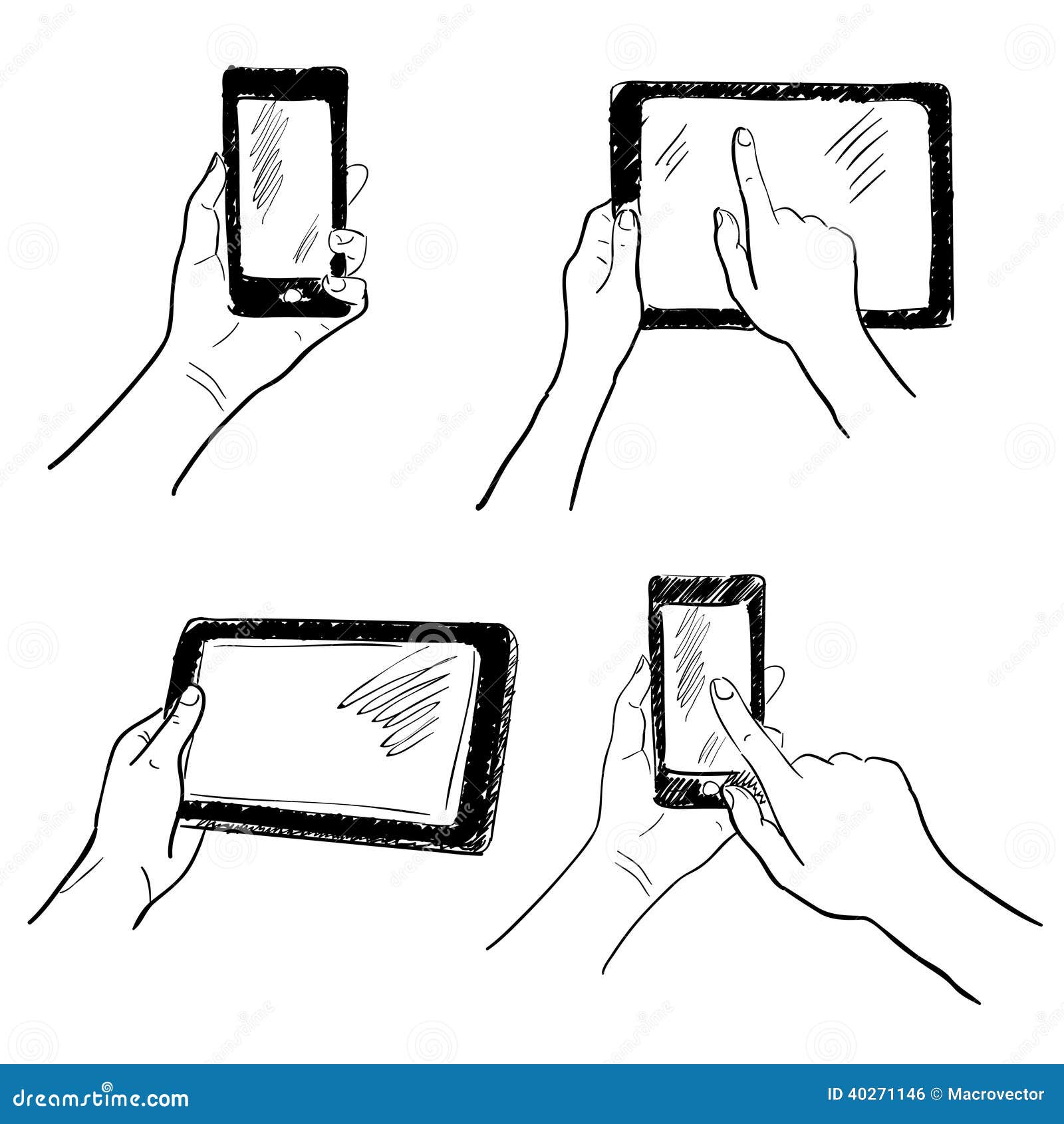 Hands Touchscreen Sketch Set Stock Vector - Illustration of design