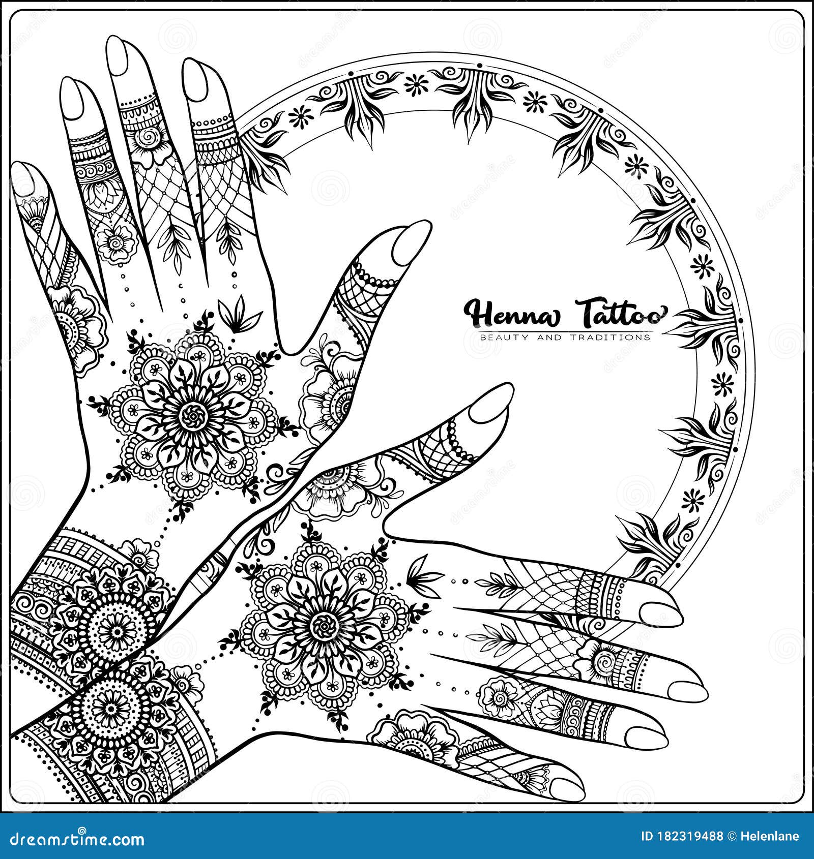Hands With Traditional Indian Henna Tattoo Stock Vector Illustration Of Culture Mehndi