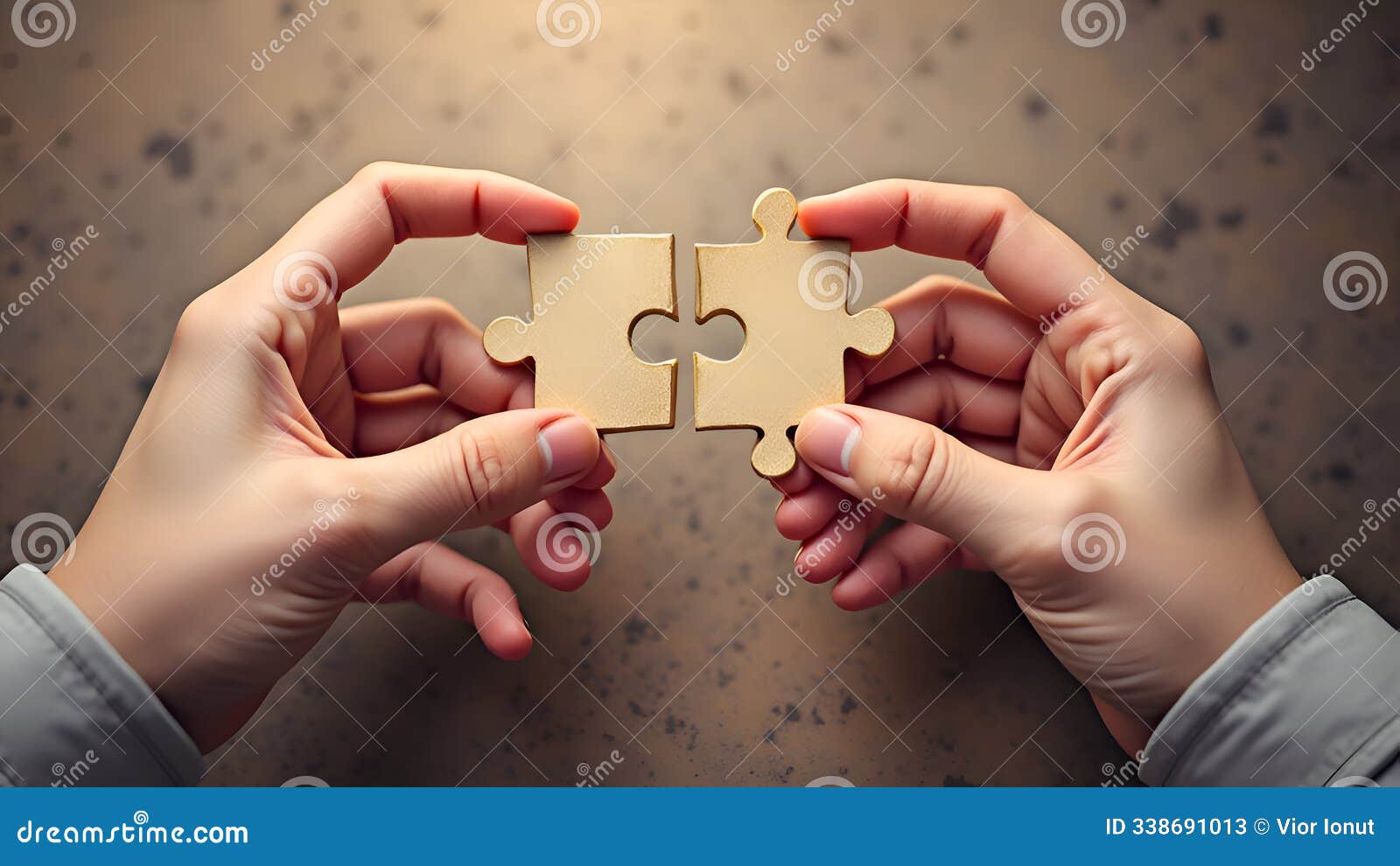 hands trying to complete a puzzle on a table