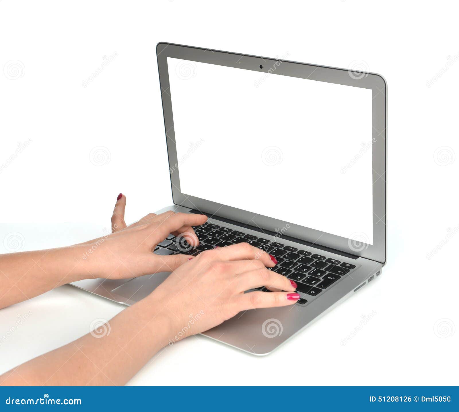 Hands typing on keyboard computer laptop with blank copy space s stock