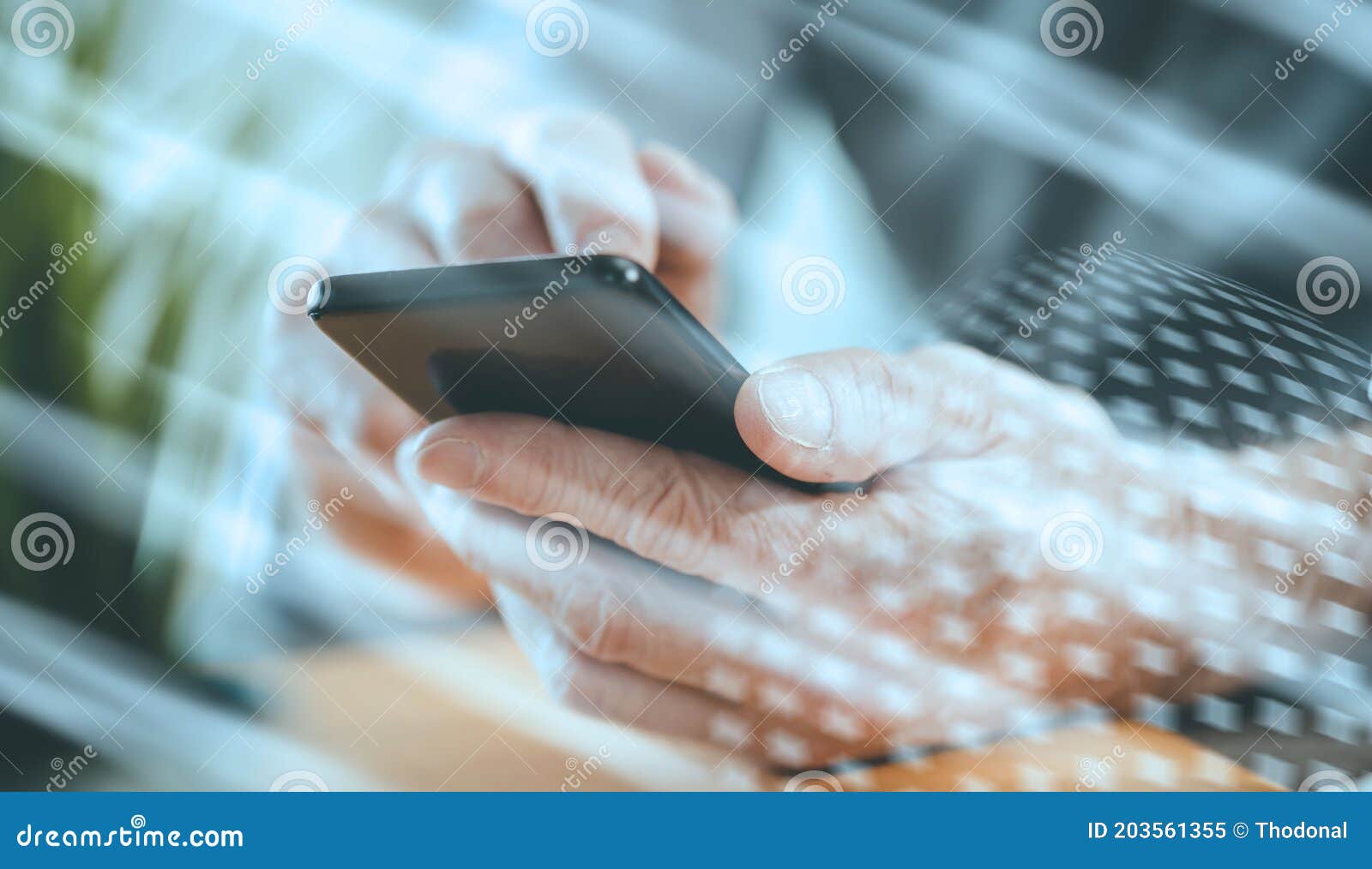 Hands Using Mobile Phone; Light Effect Stock Illustration