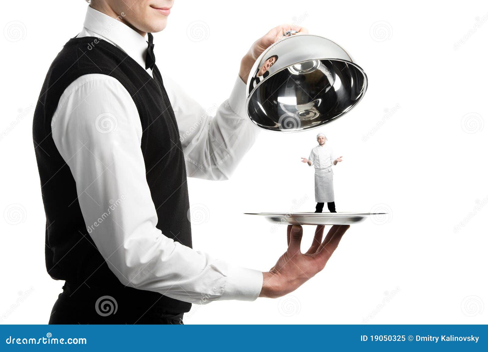 hands of waiter with cloche