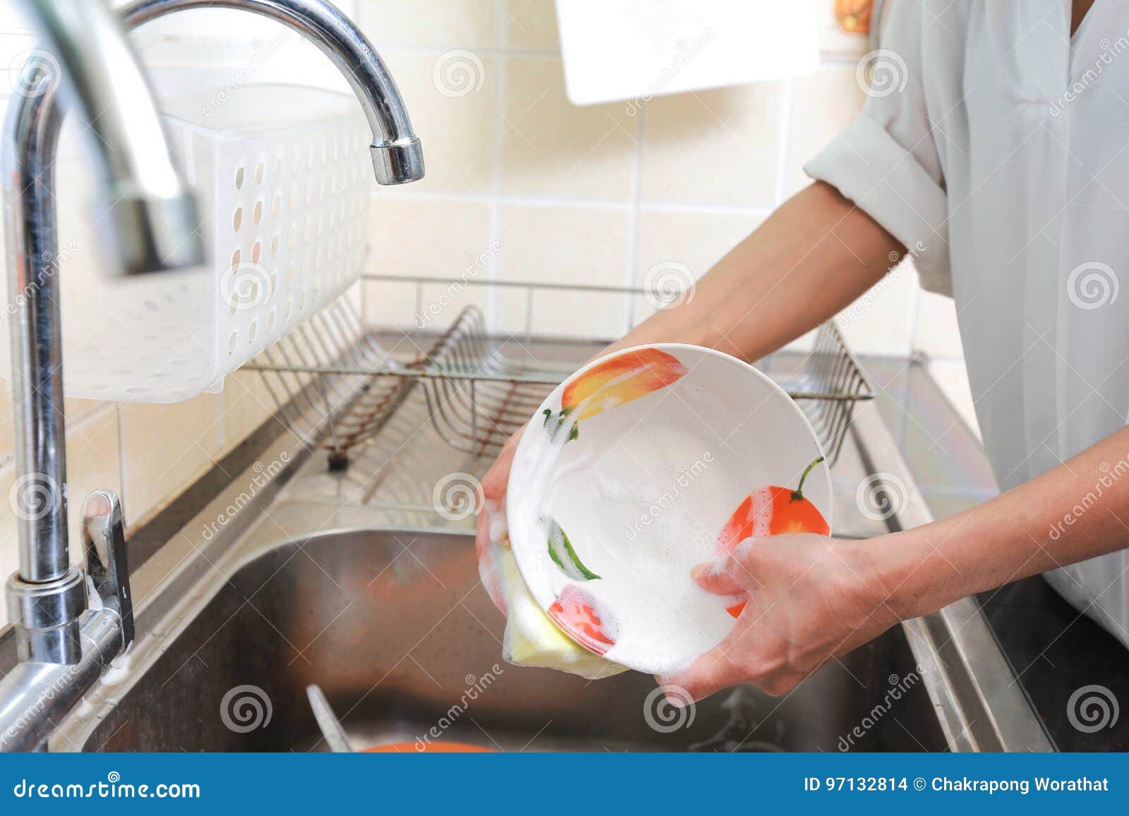 Hands Washing the Dishes on Soapy Water. Stock Photo Image of housewife, dishwashing 97132814