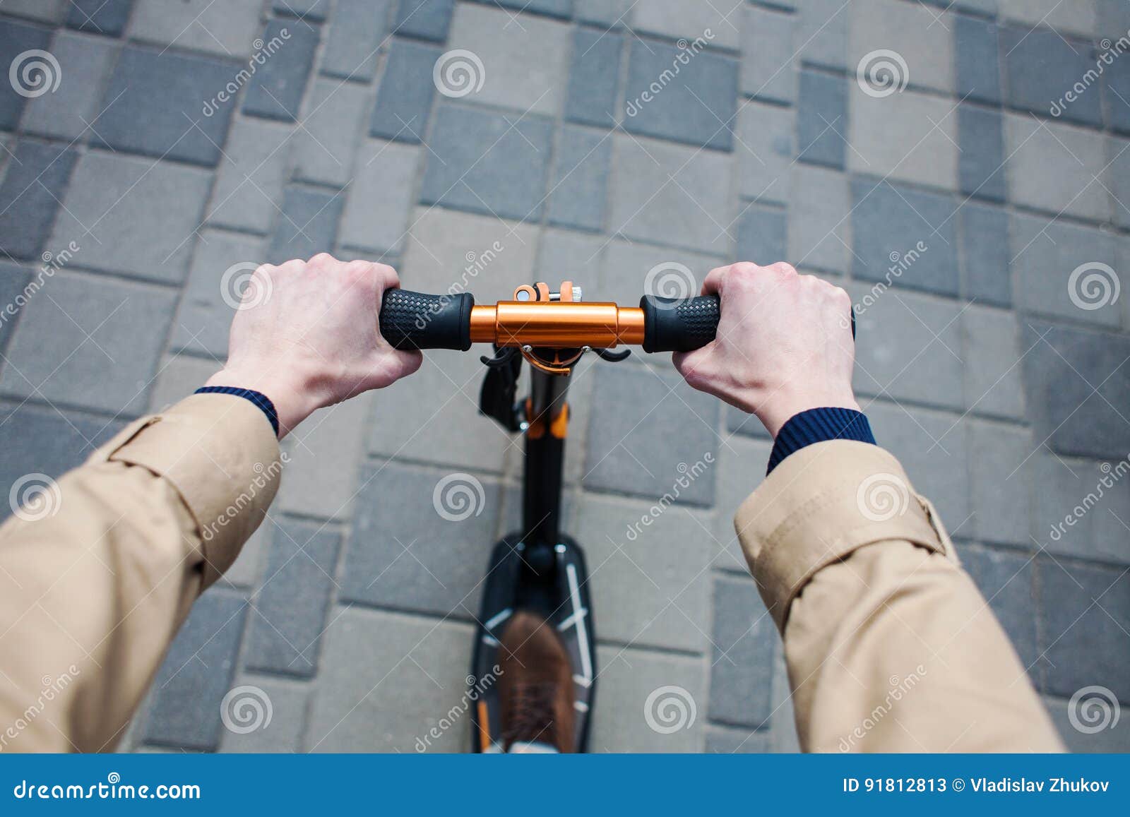 Hands on the Wheel of the Scooter. Stock Image Image of road, people 91812813