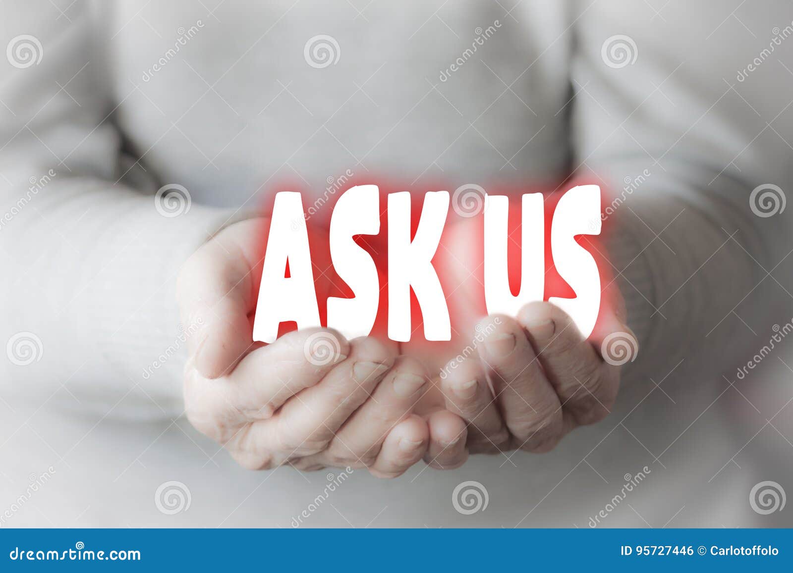 Hands of a Woman Holding the Write ASK US Stock Photo - Image of solve ...