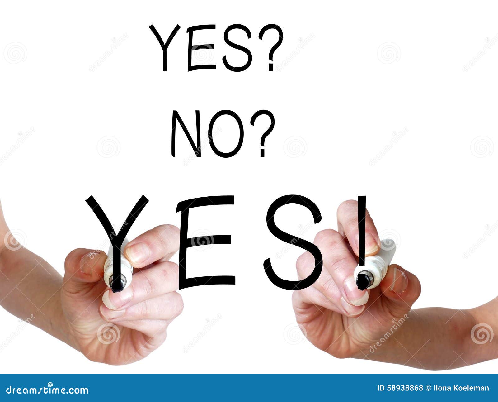 Hands writing no and yes stock photo. Image of board 58938868