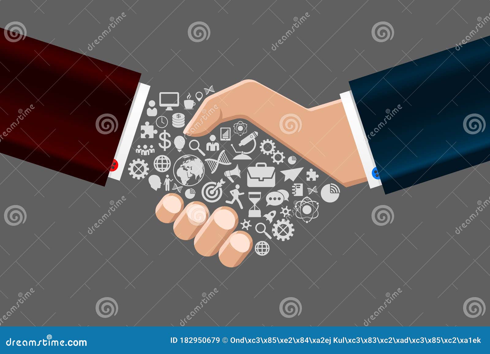 handshake of business partners. one hand with icons. 