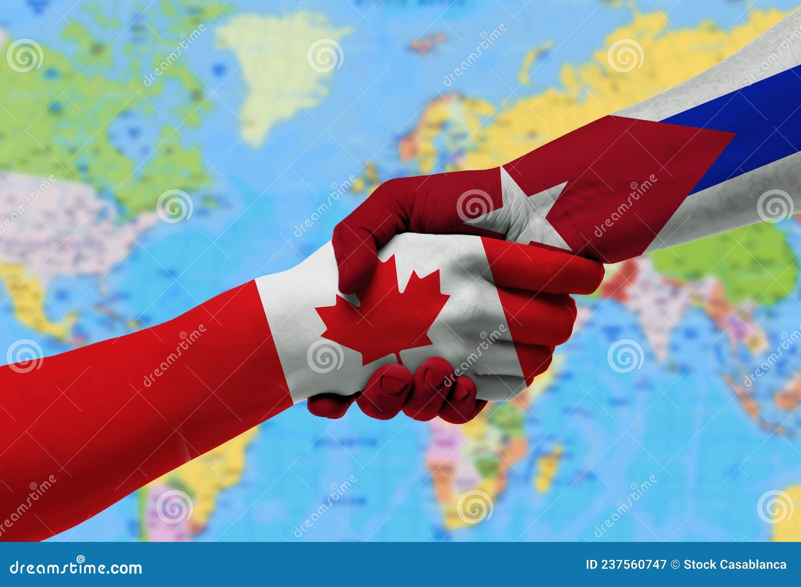 Handshake between Cuba and Canada Flags Stock Illustration
