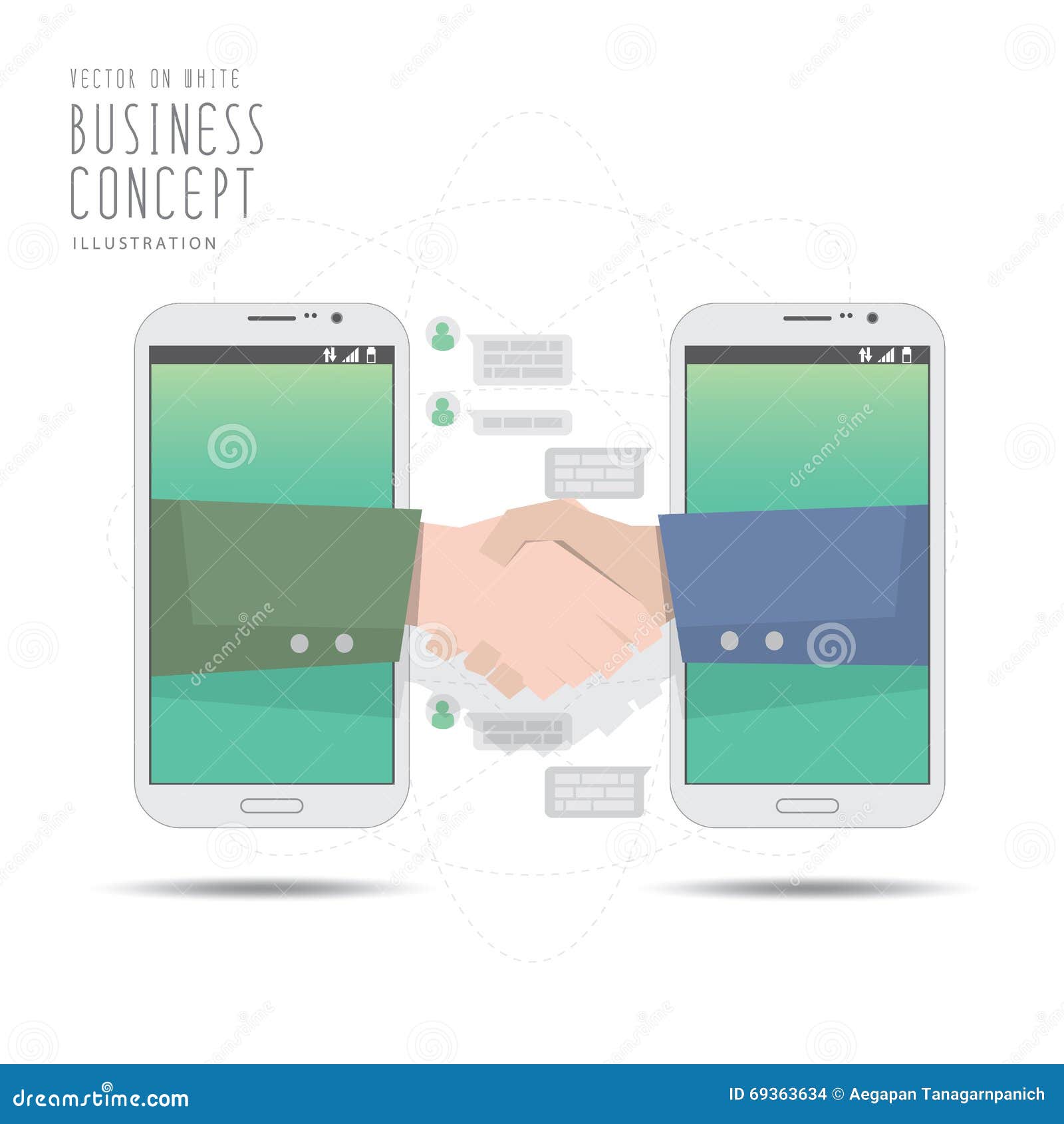 Handshake Deal Business with Mobile Phone Vector. Stock Vector