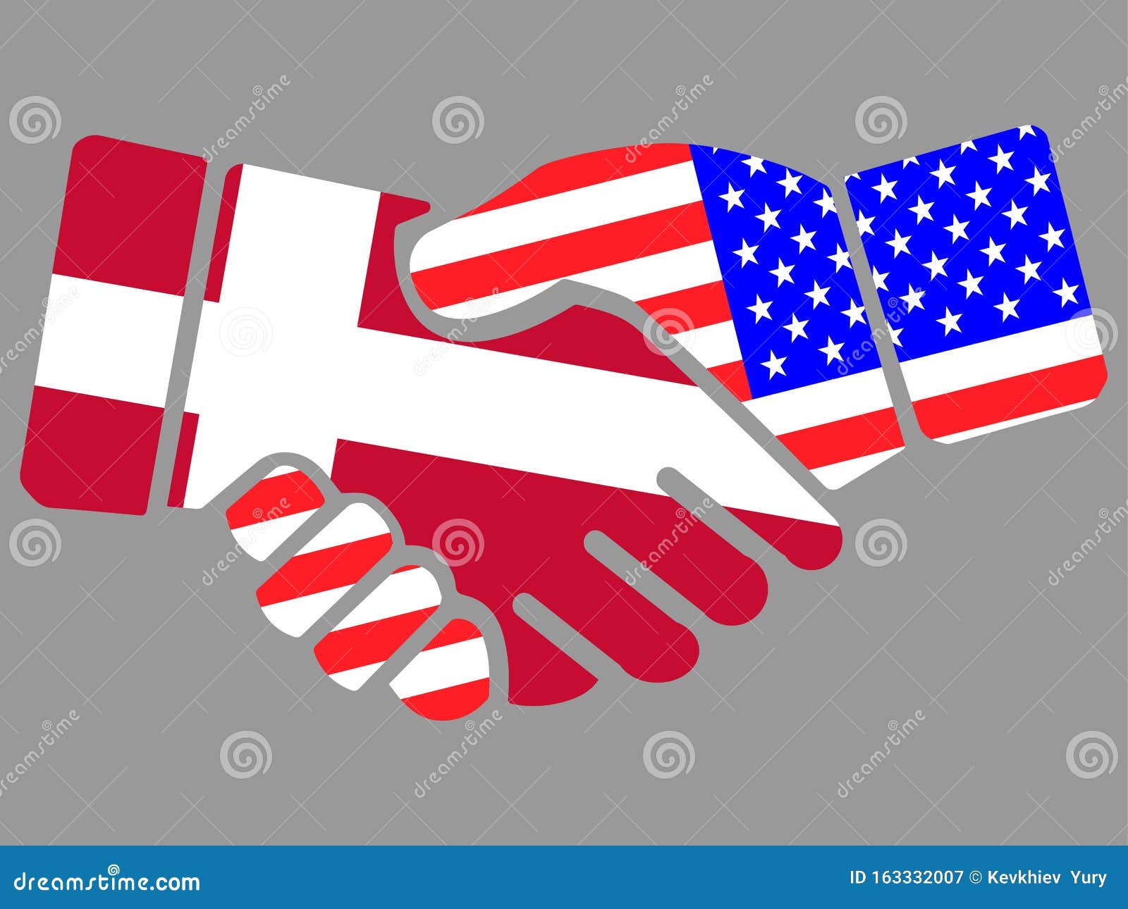 Handshake with Denmark and USA Flags Vector Stock Vector Illustration