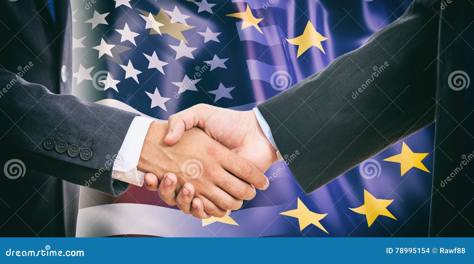 Handshake on EU USA Flags Background Stock Photo Image of partner