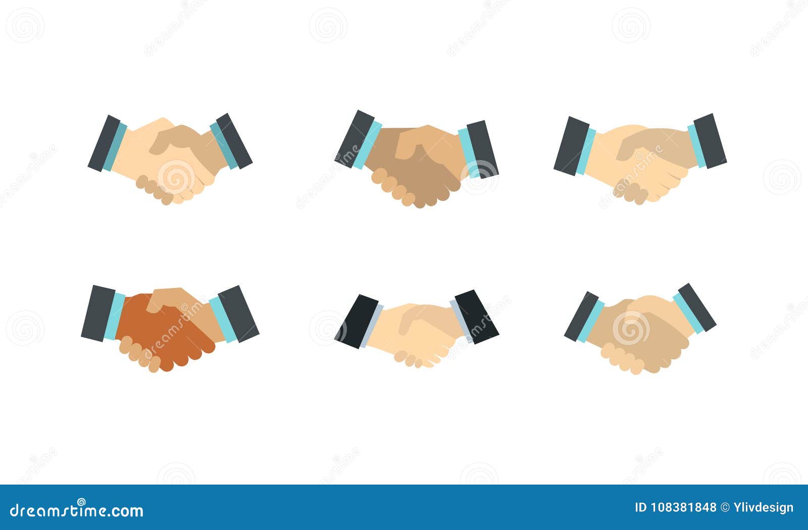 Handshake Icon Set, Flat Style Stock Vector Illustration of agreement