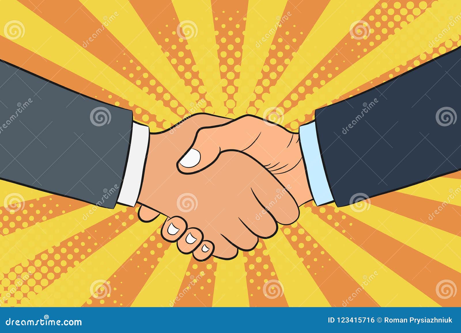 handshake  in pop art style. businessmans shake hands. partnership and teamwork concept.