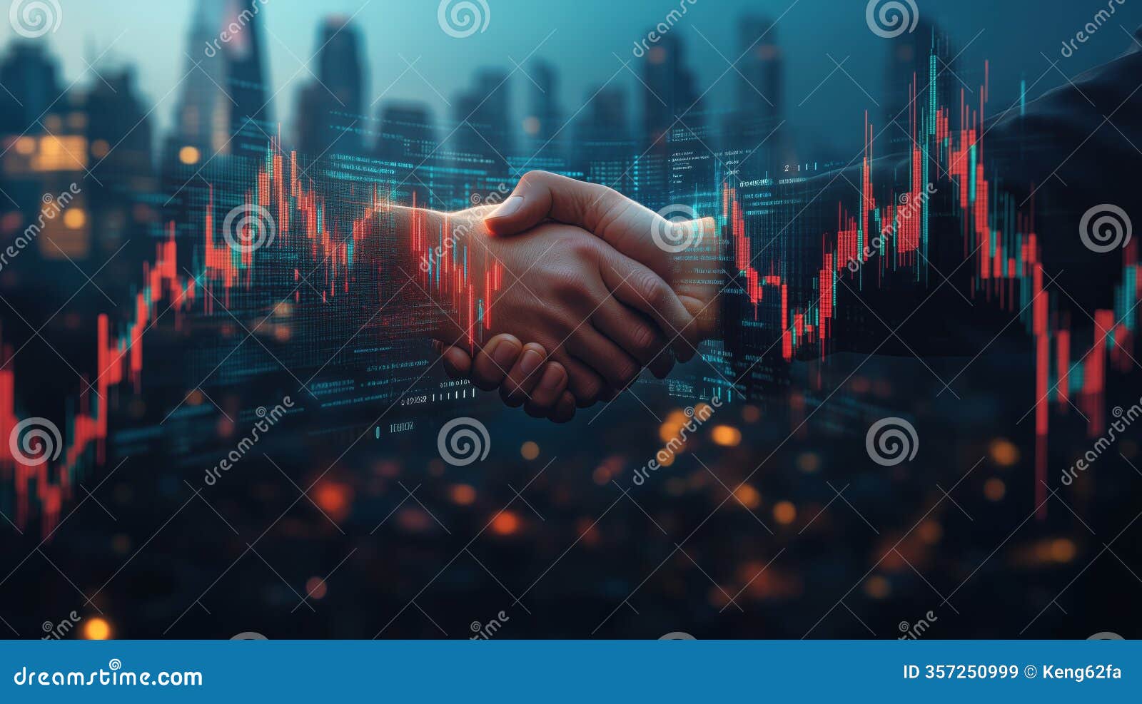 handshake over glowing financial charts izes business collaboration