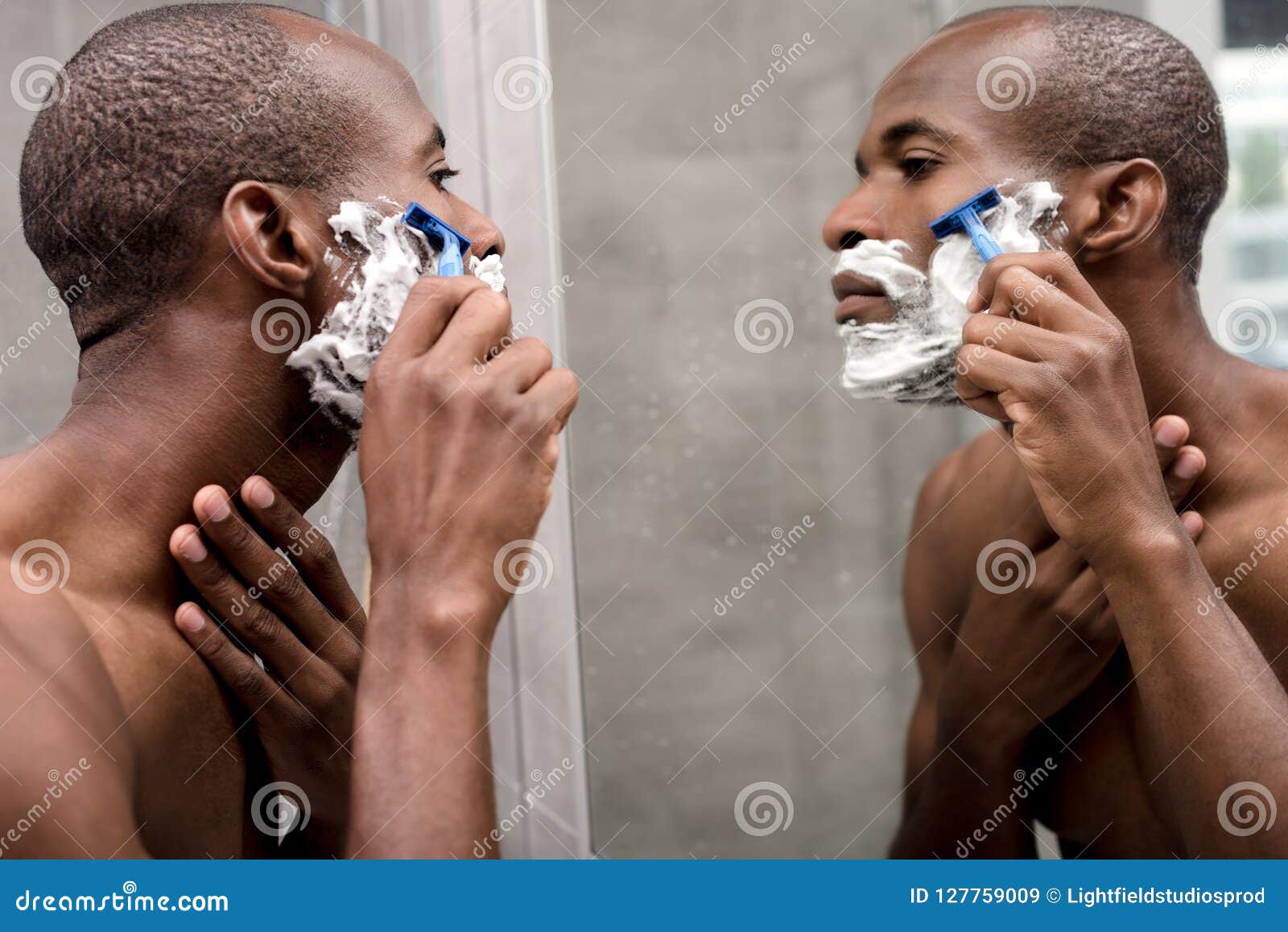 Handsome African American Man Shaving and Looking Stock Image Image
