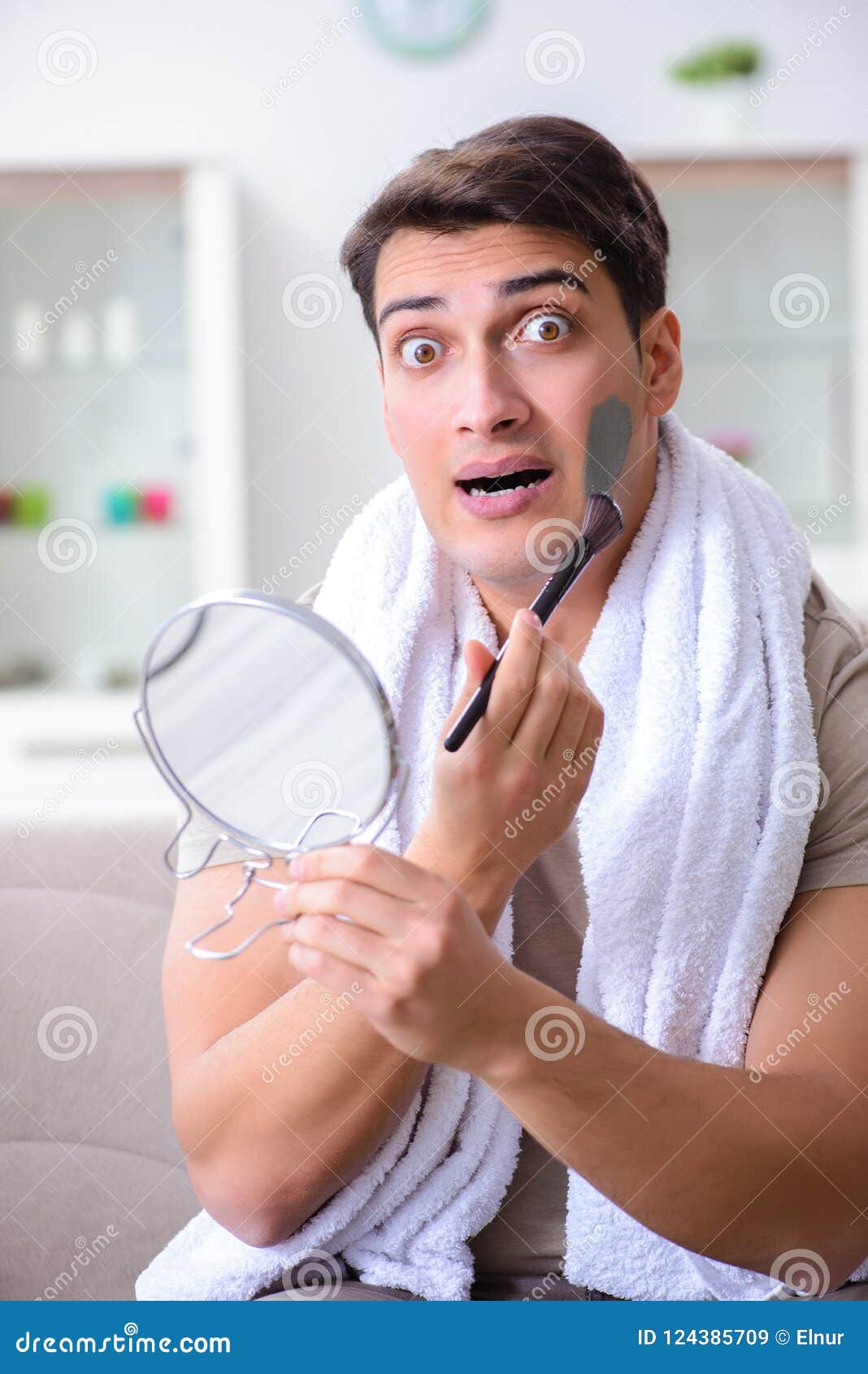 The Handsome Applying Clay Mask on Face Stock Image Image of hygiene