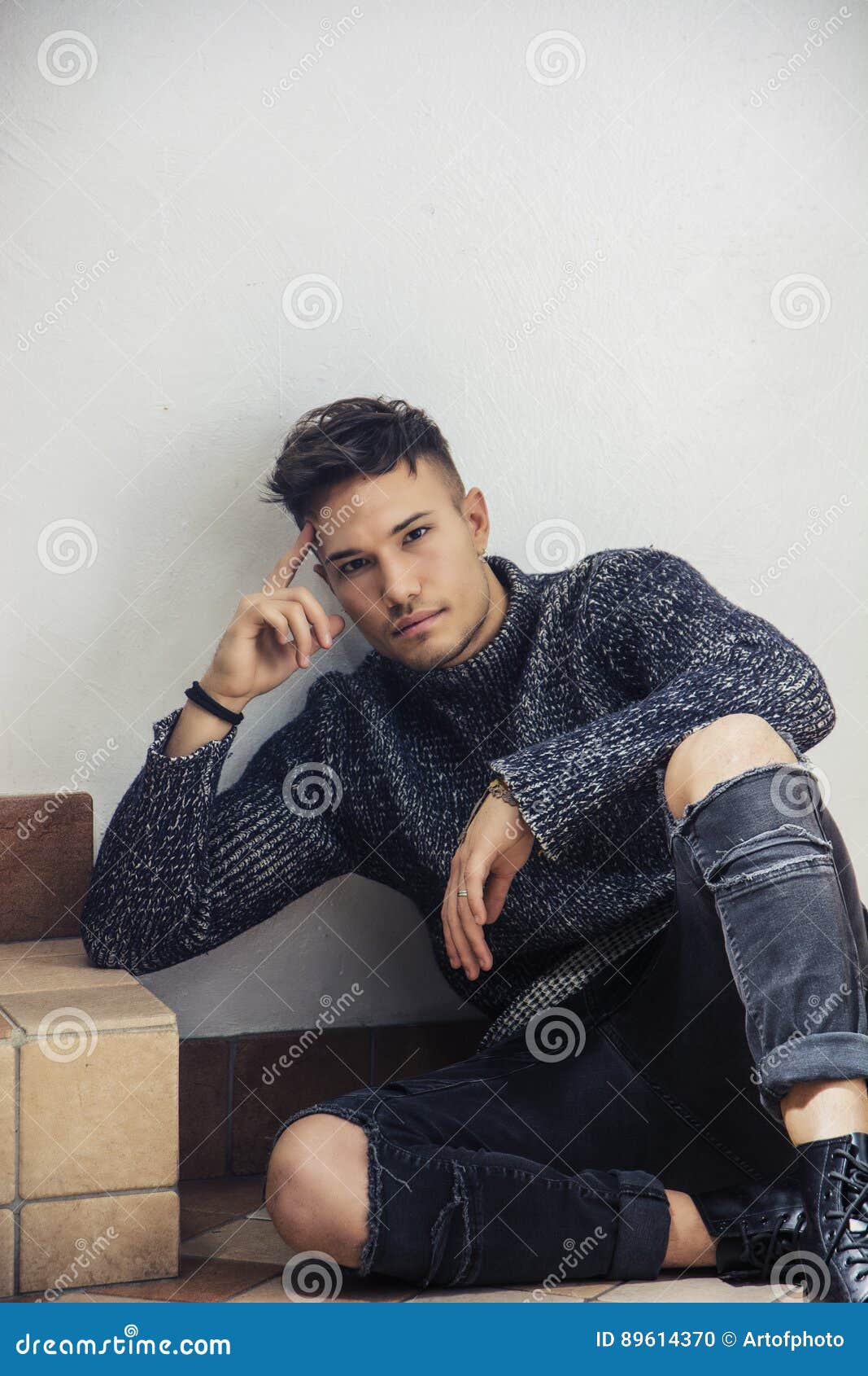Handsome Asian-white Young Man Wearing Grey Sweater Stock Photo - Image ...