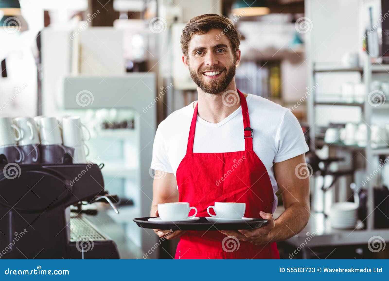 Handsome Barista Holding Two Cups of Coffee Stock Image Image of bear