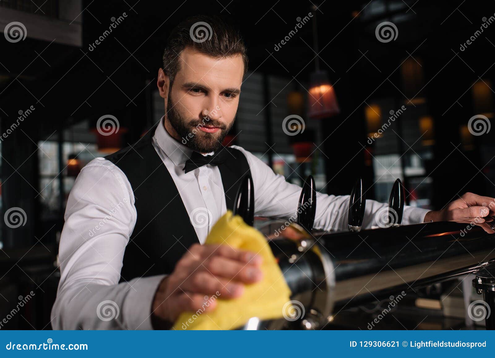 Handsome Bartender Cleaning Beer Taps Stock Image Image of caucasian